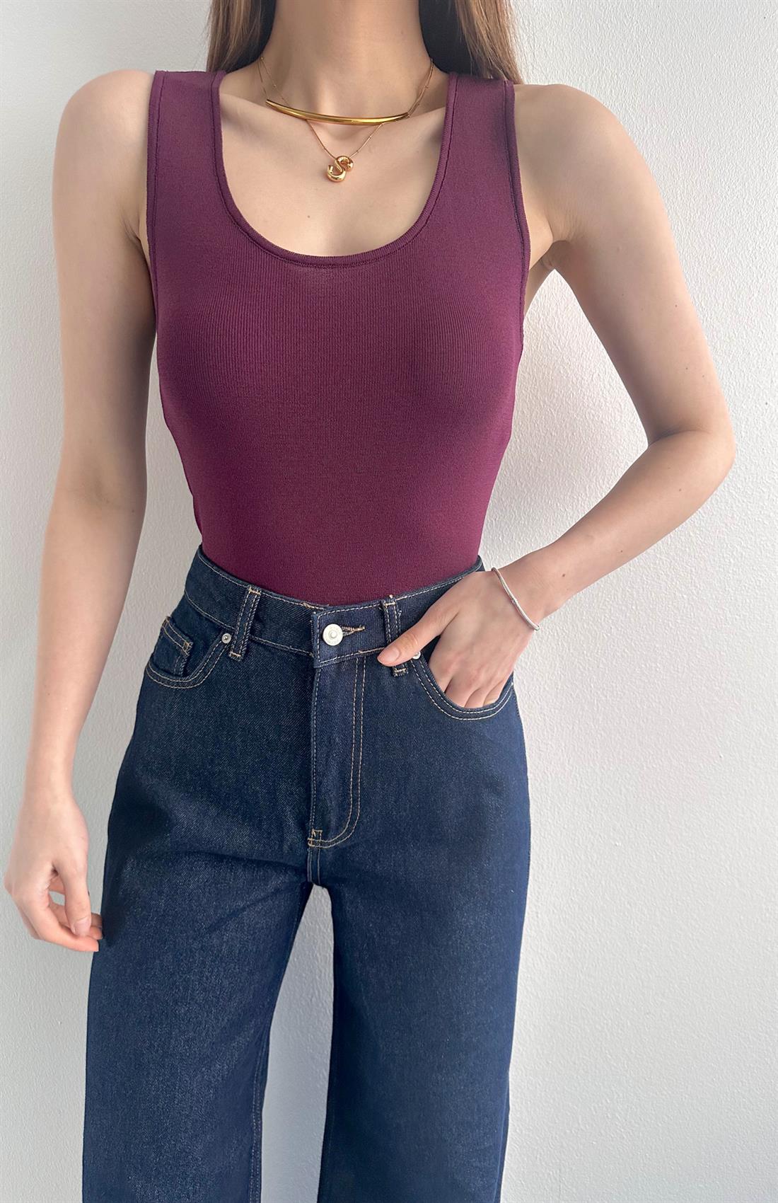 Oval Yaka Elitli Lubin Triko Atlet BORDO