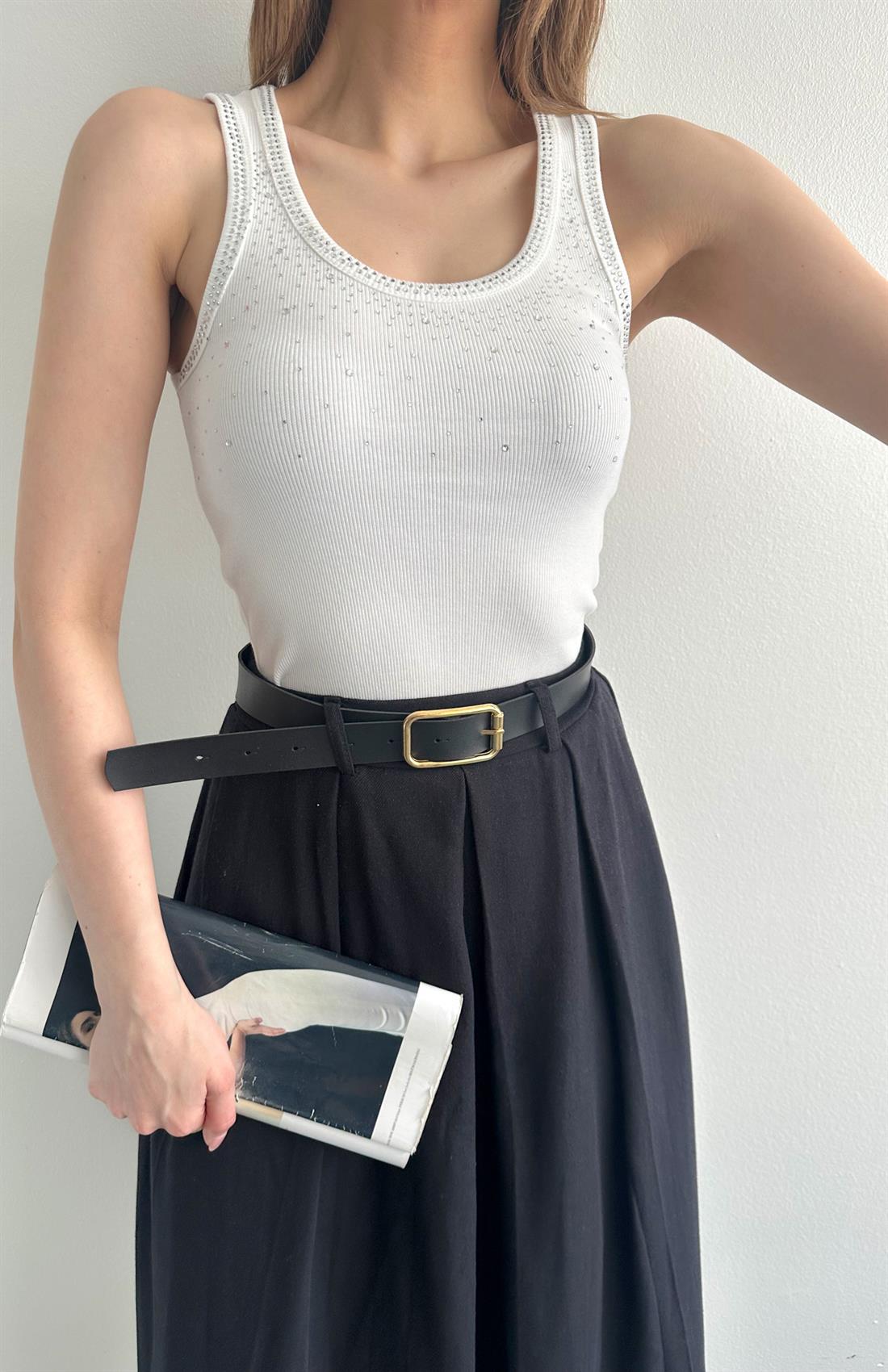 Taşlı Atlet AÇIK EKRU