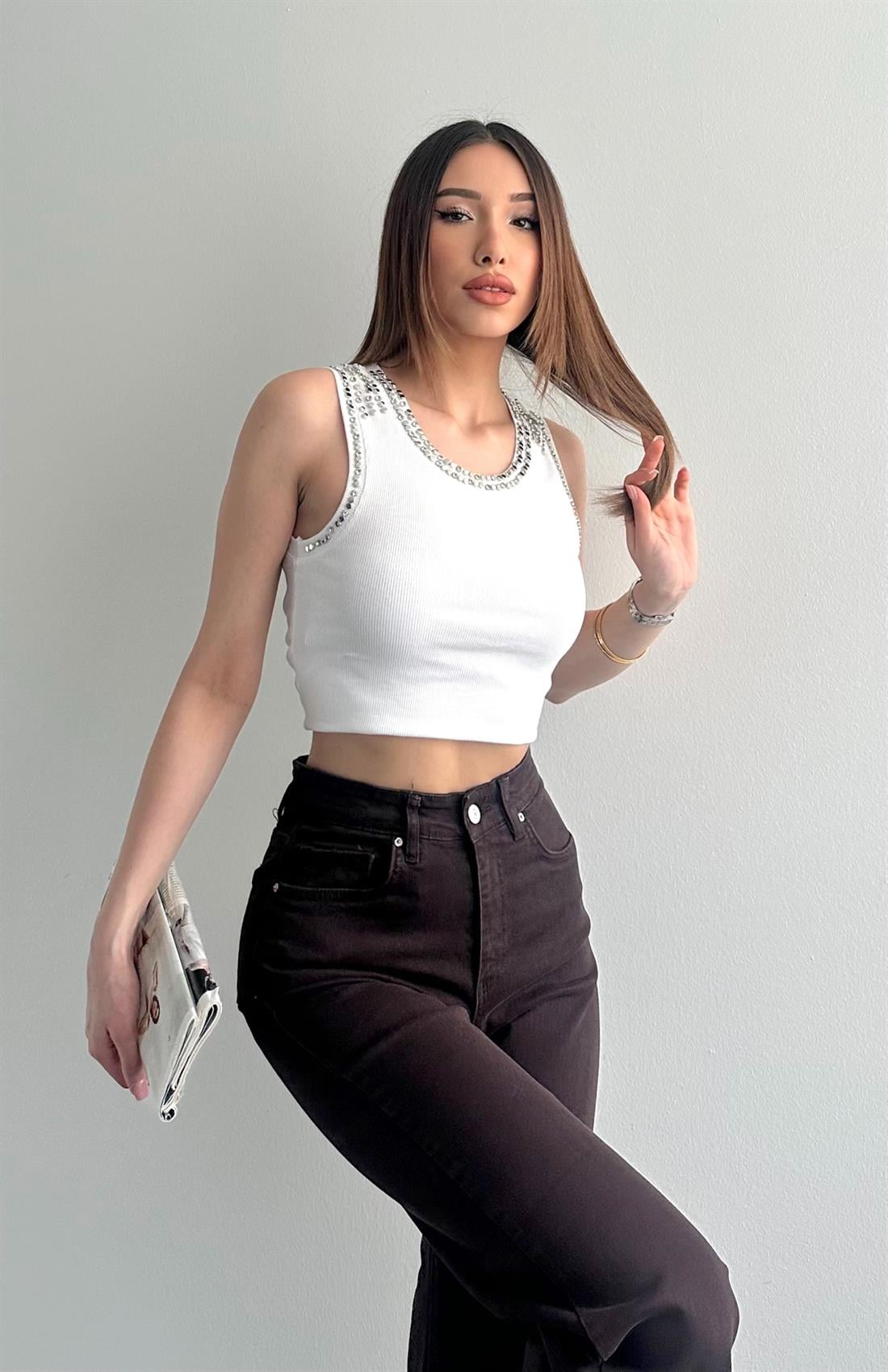 Taşlı Atlet AÇIK EKRU