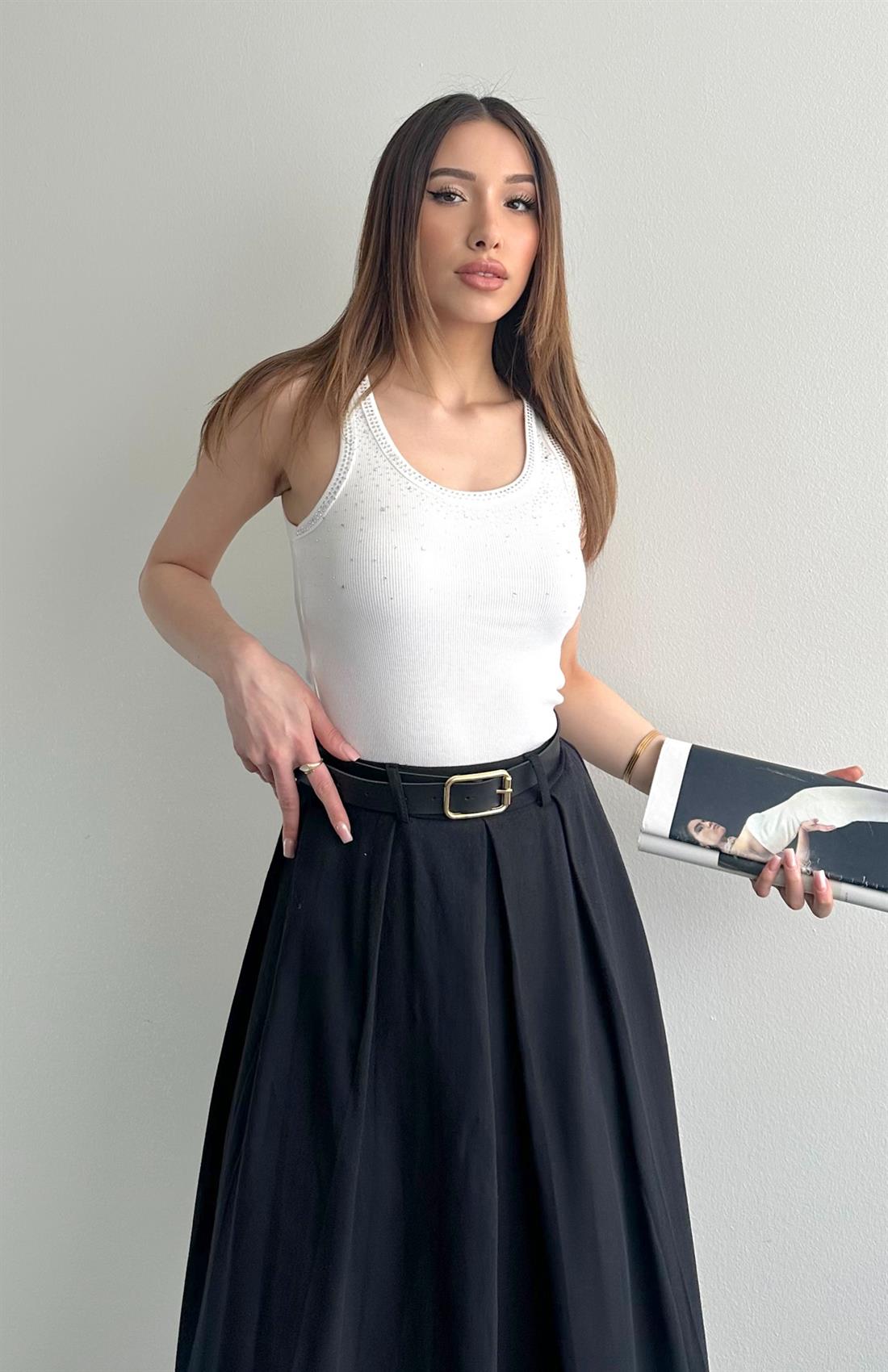 Taşlı Atlet AÇIK EKRU