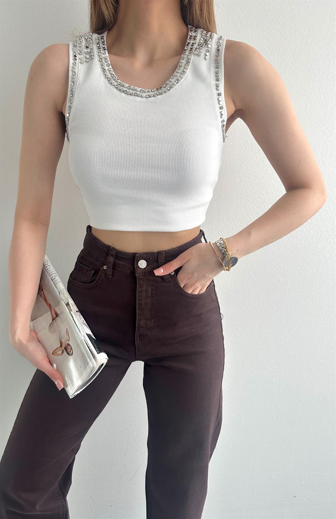 Taşlı Atlet AÇIK EKRU