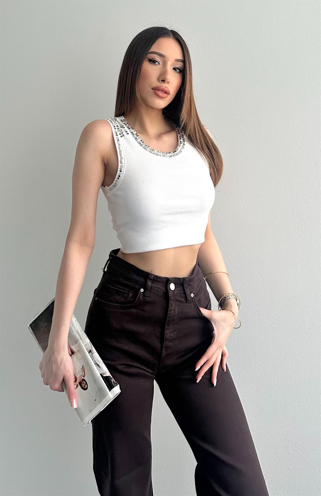 Taşlı Atlet AÇIK EKRU