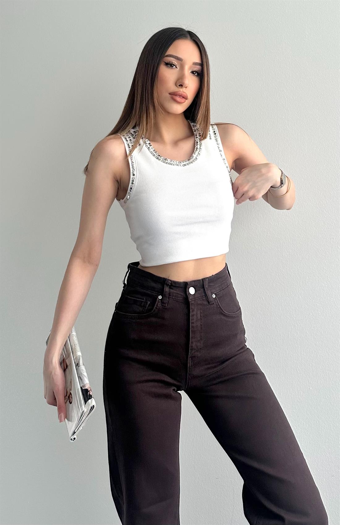 Taşlı Atlet AÇIK EKRU