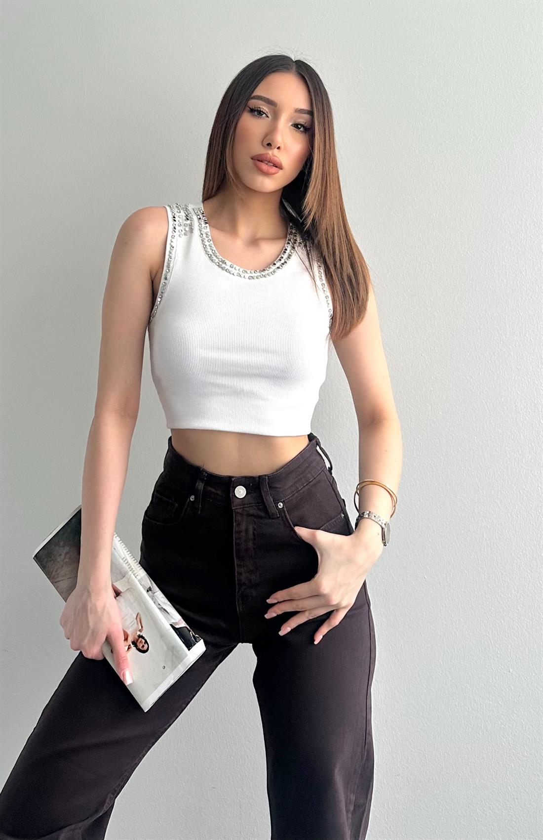 Taşlı Atlet AÇIK EKRU