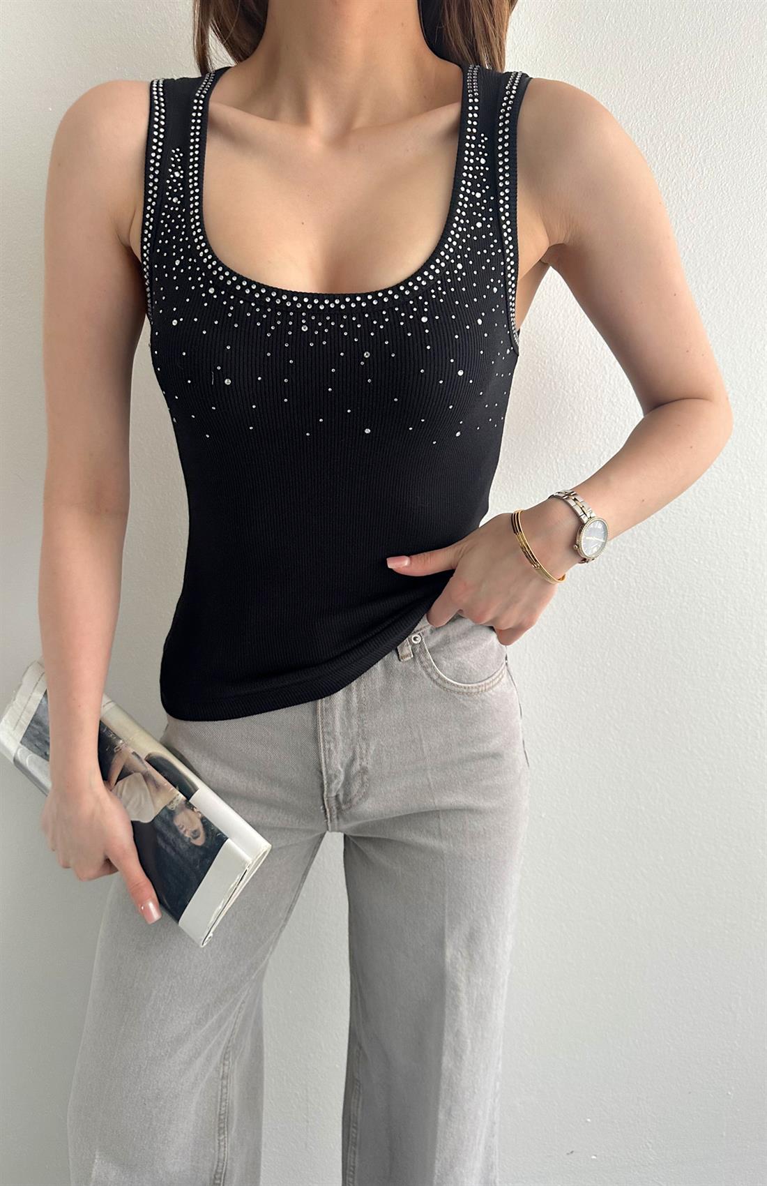 Taşlı Atlet SİYAH