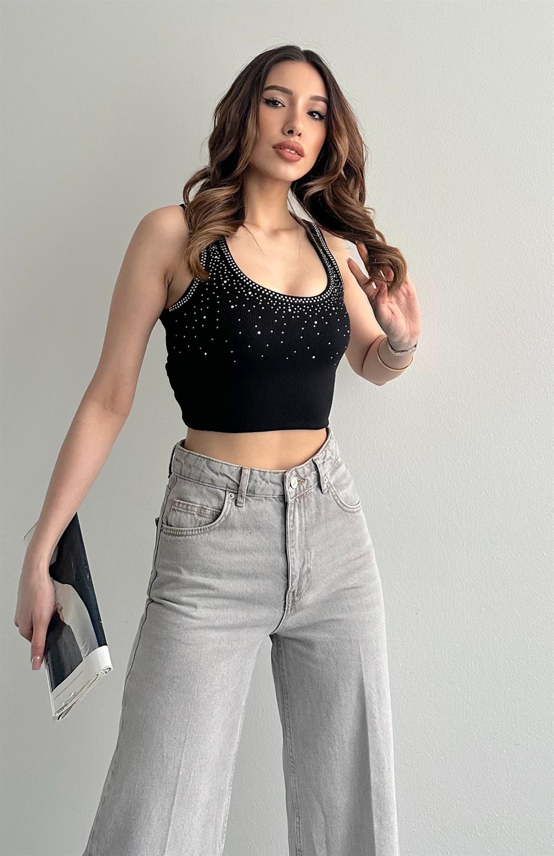 Taşlı Atlet SİYAH