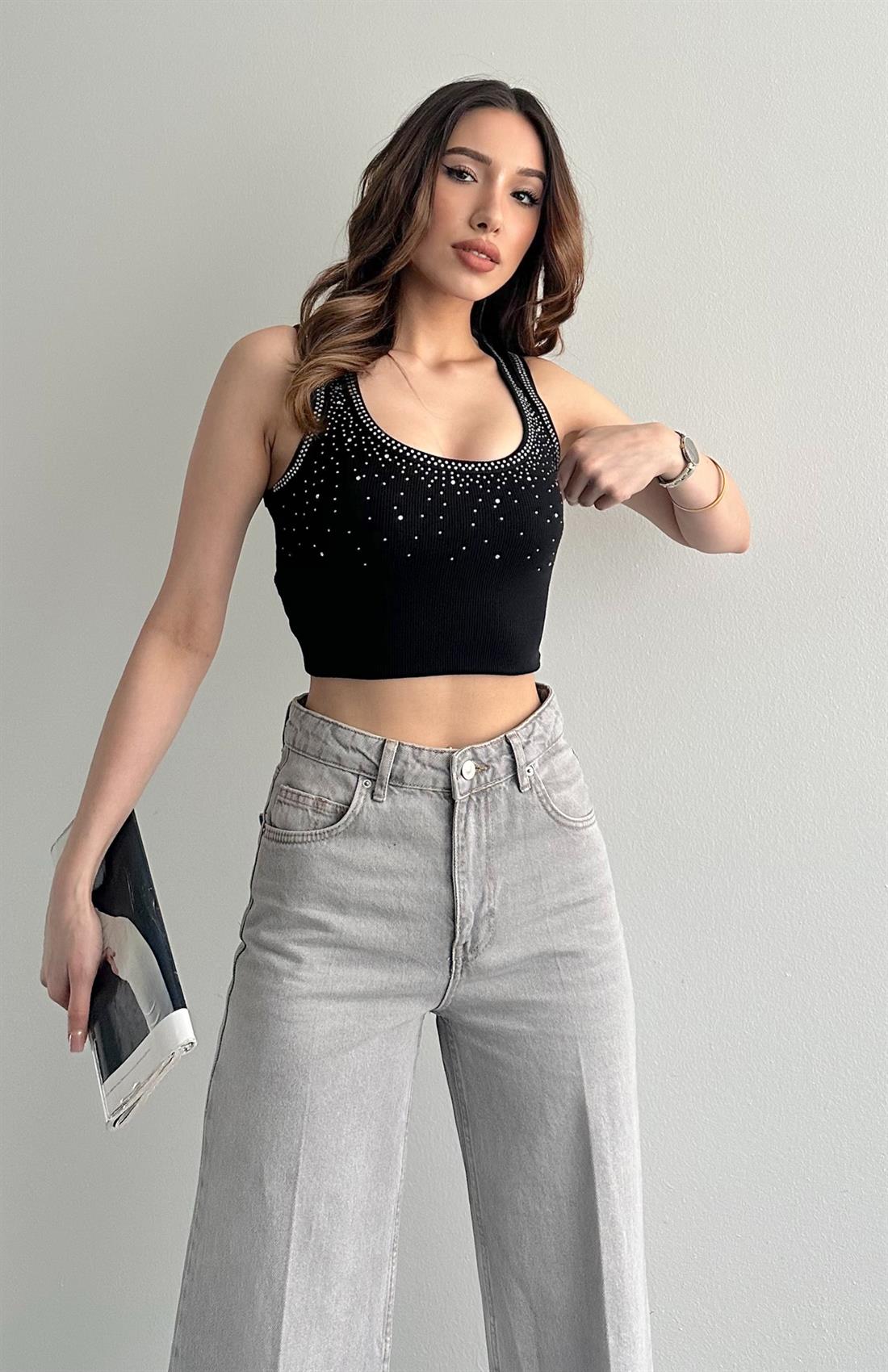 Taşlı Atlet SİYAH