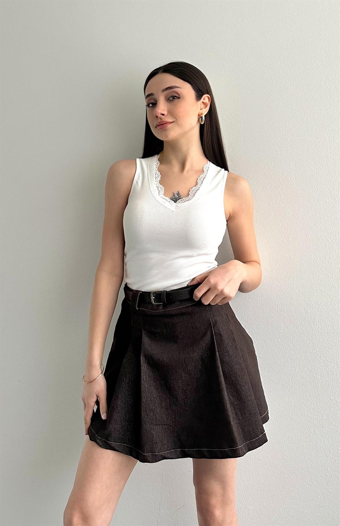 Yakası Dantelli Atlet BEYAZ