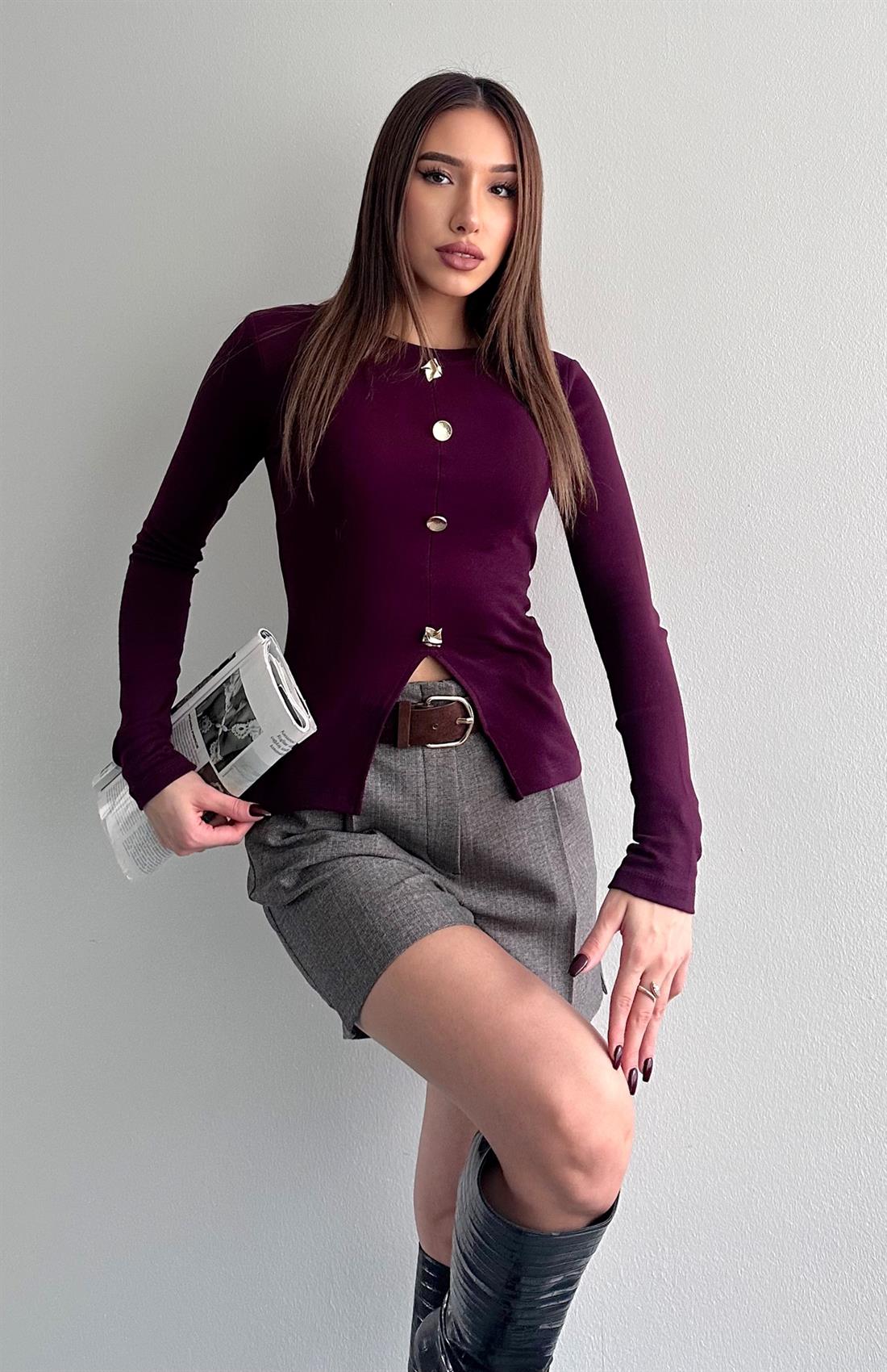 4 Düğmeli Bluz BORDO