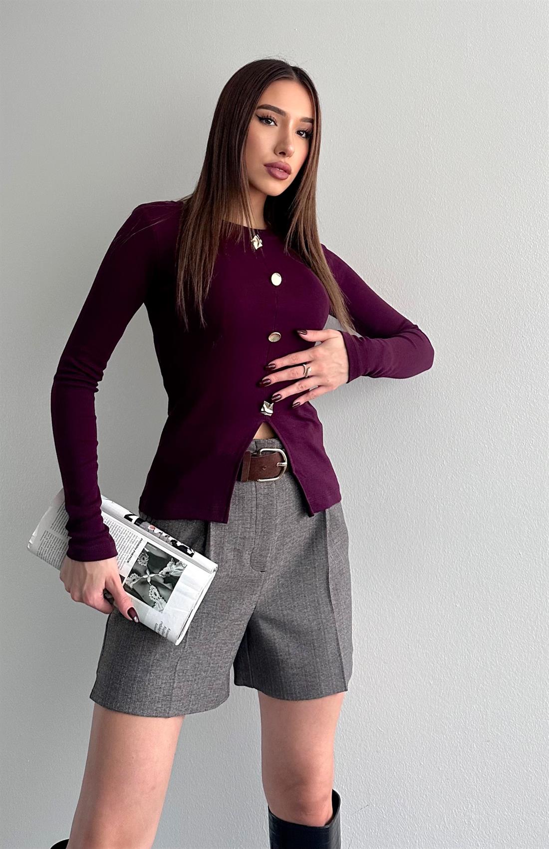 4 Düğmeli Bluz BORDO