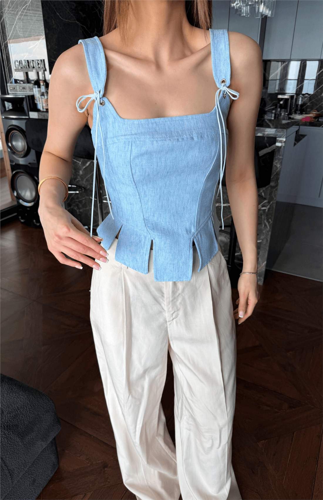 Askı Detaylı Korse Bluz MAVİ