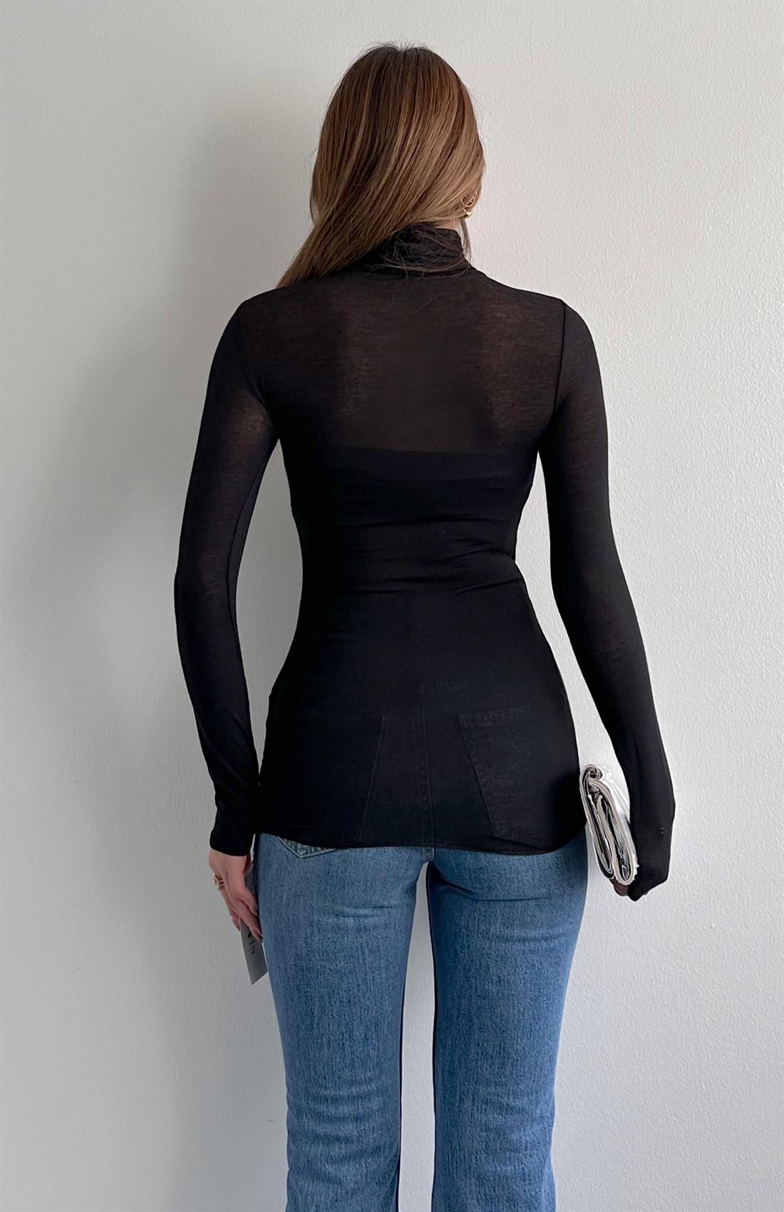 Balıkçı Yaka Kaşmir Bluz SİYAH