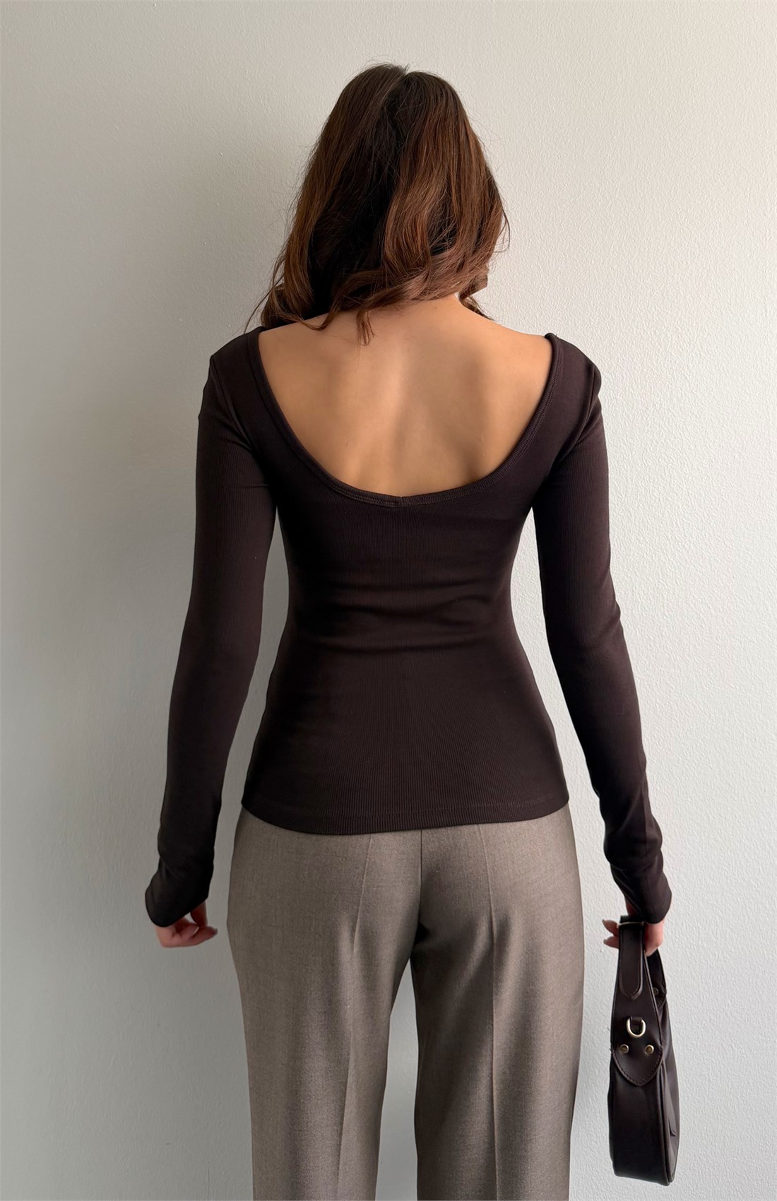 Bra-Free Uzun Kollu Bluz KOYU KAHVE