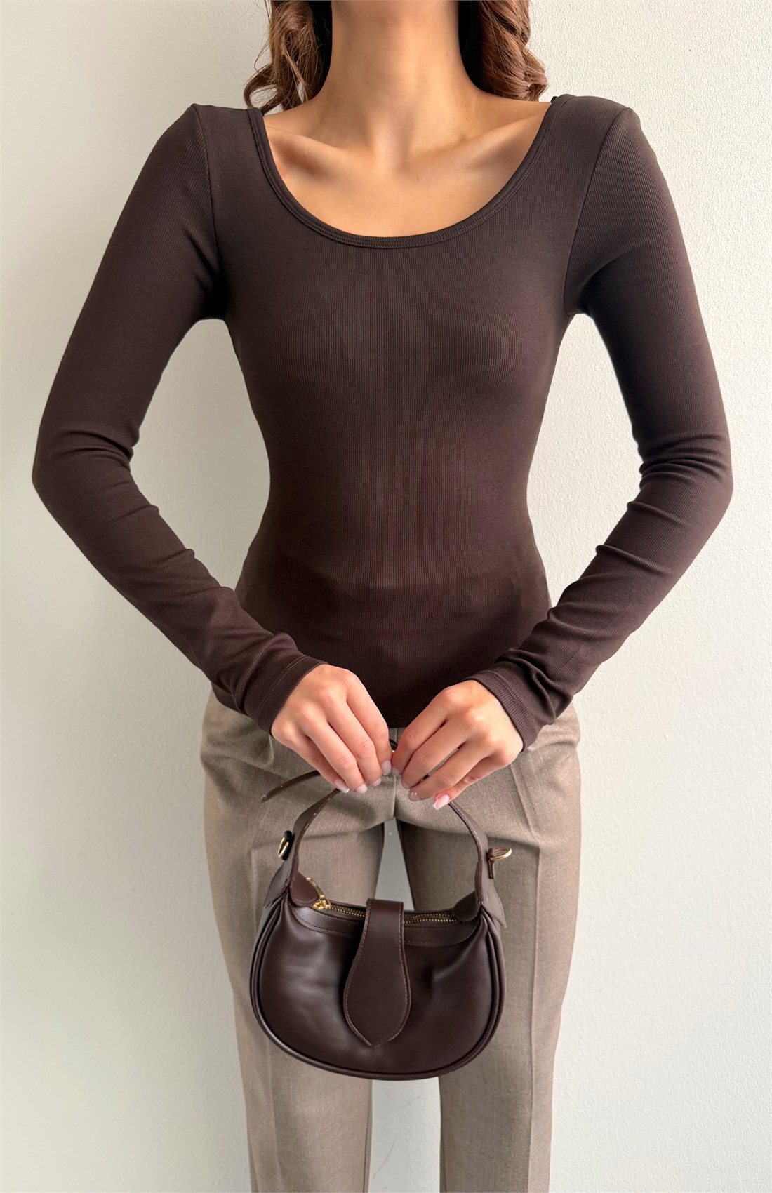 Bra-Free Uzun Kollu Bluz KOYU KAHVE