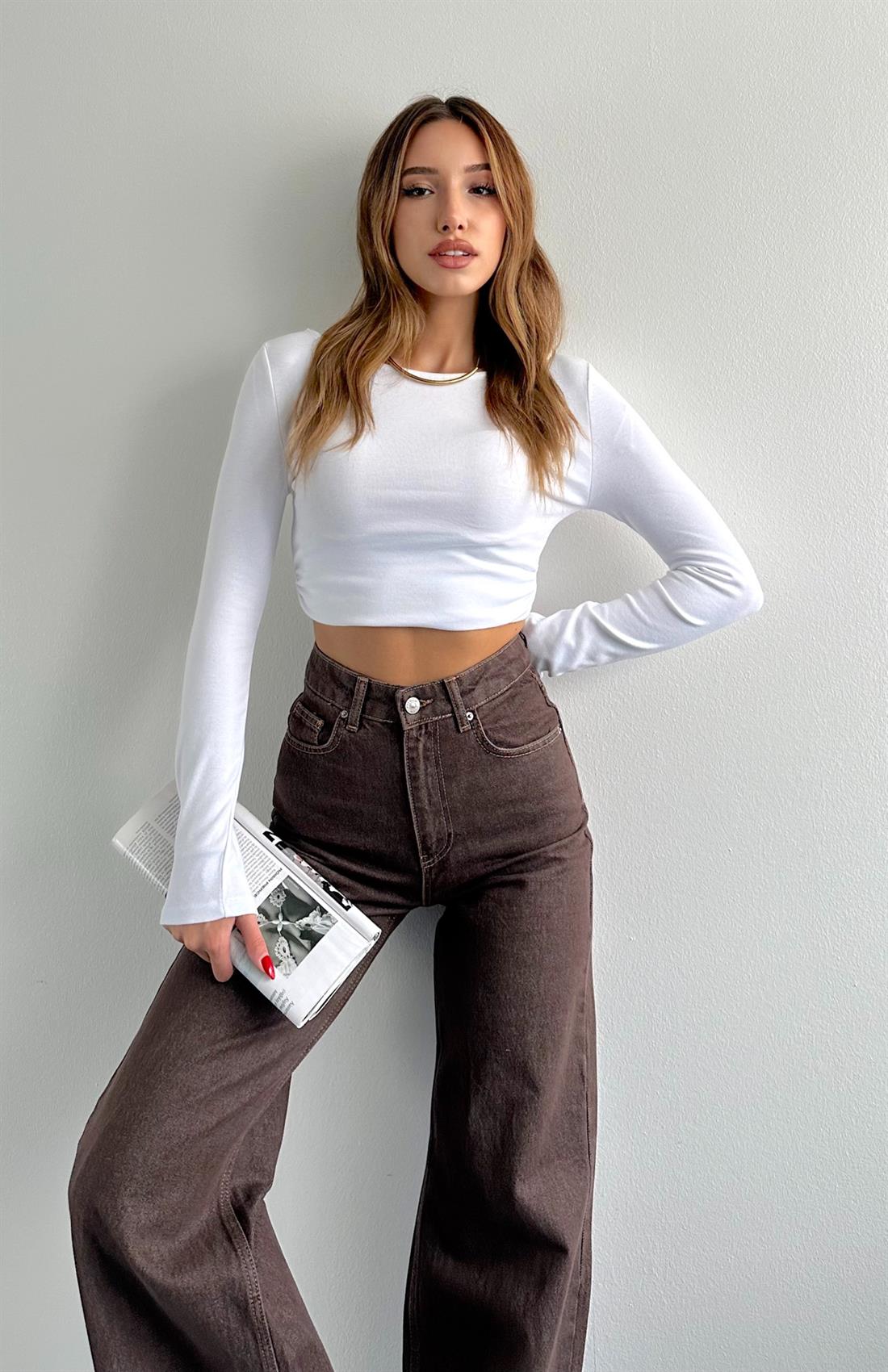 Büzgülü Kayık Yaka Bluz BEYAZ