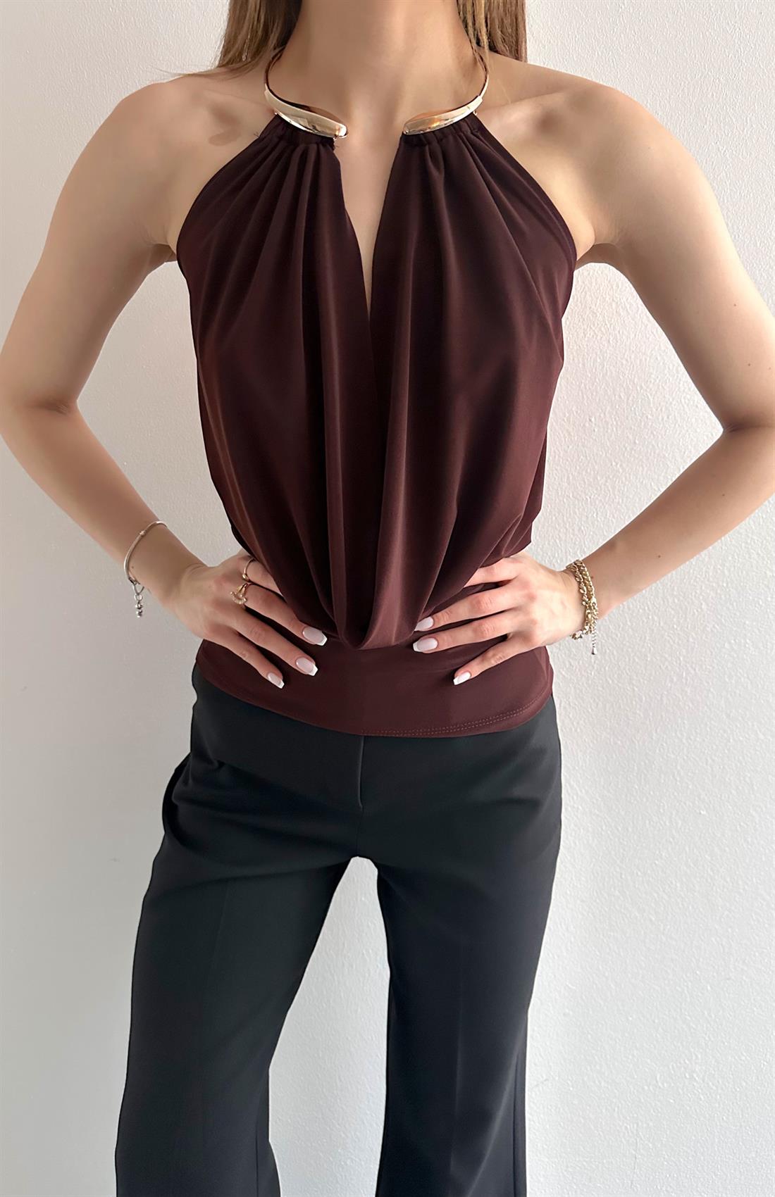 Halkalı Bluz KAHVERENGİ