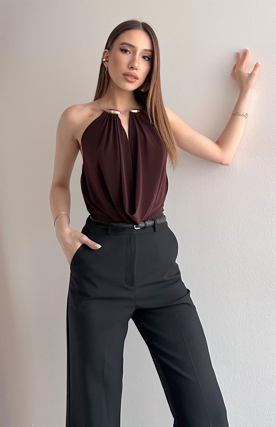 Halkalı Bluz KAHVERENGİ