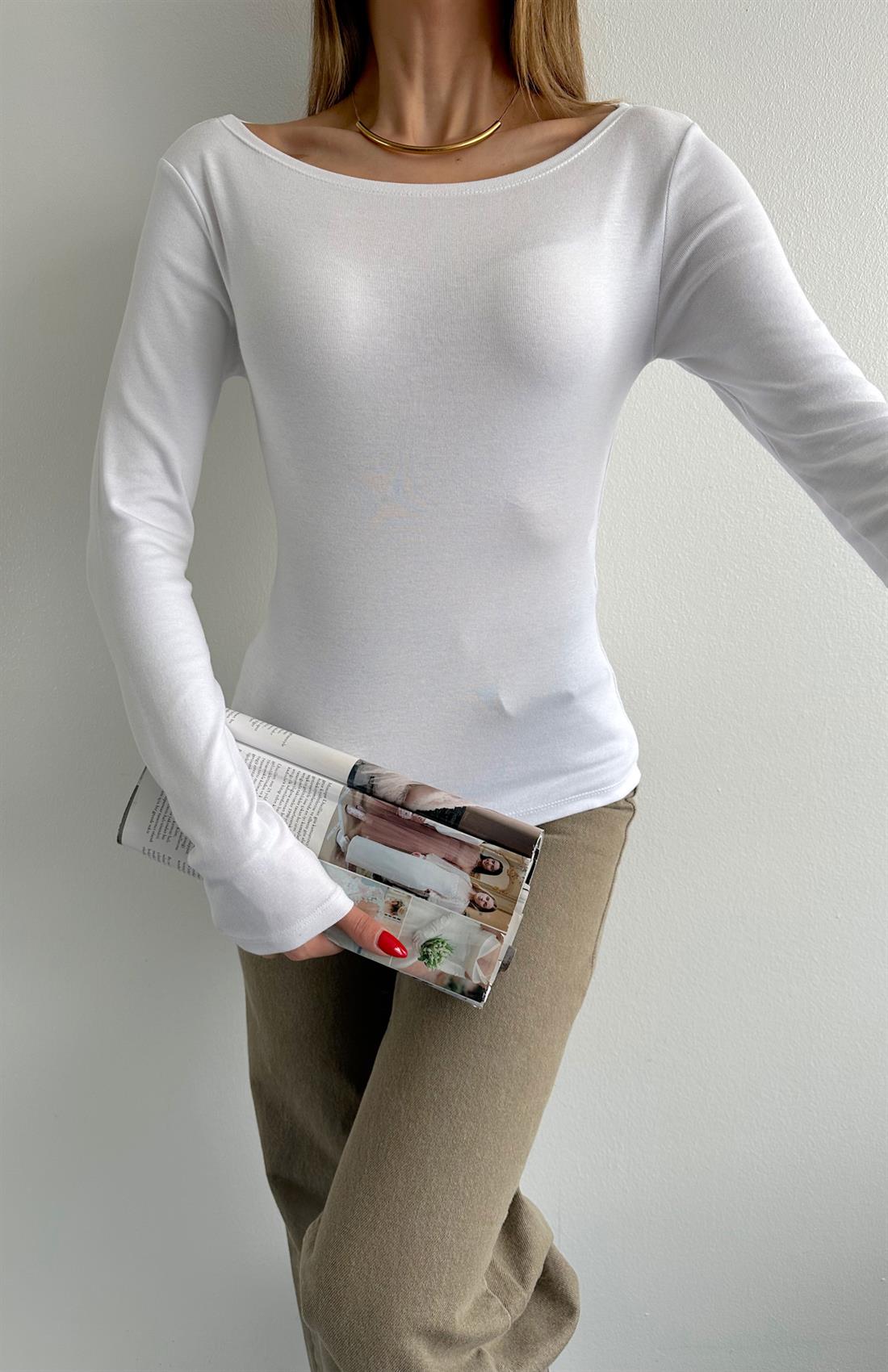 Kayık Yaka Bluz BEYAZ