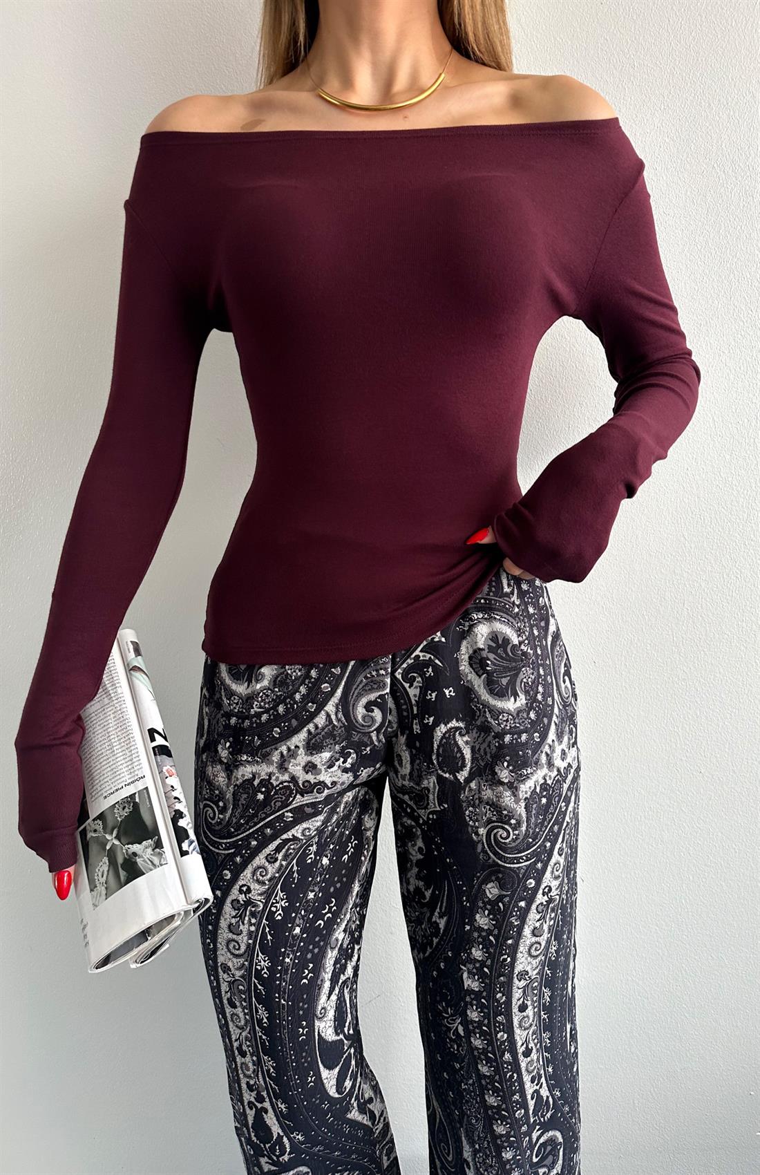 Kayık Yaka Bluz BORDO