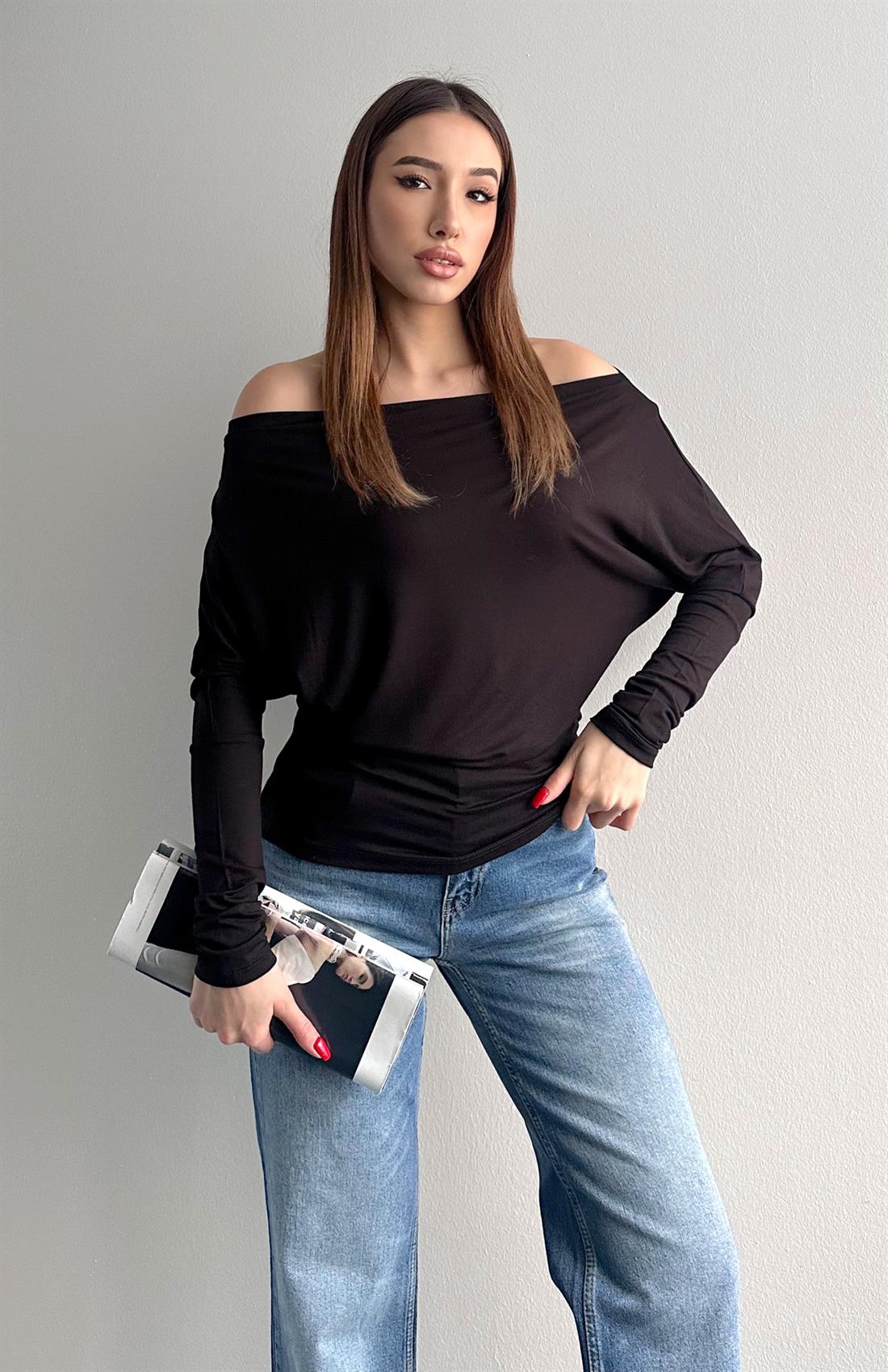 Kayık Yaka Bluz SİYAH