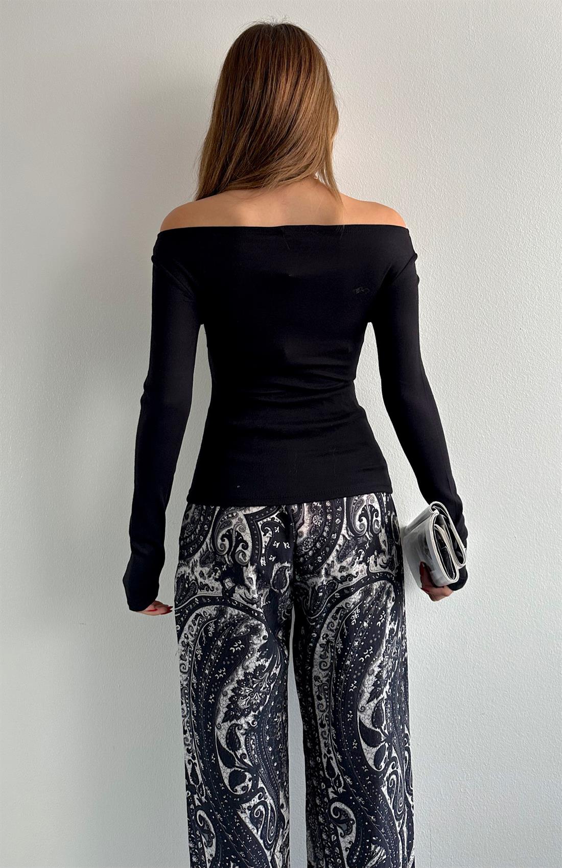 Kayık Yaka Bluz SİYAH