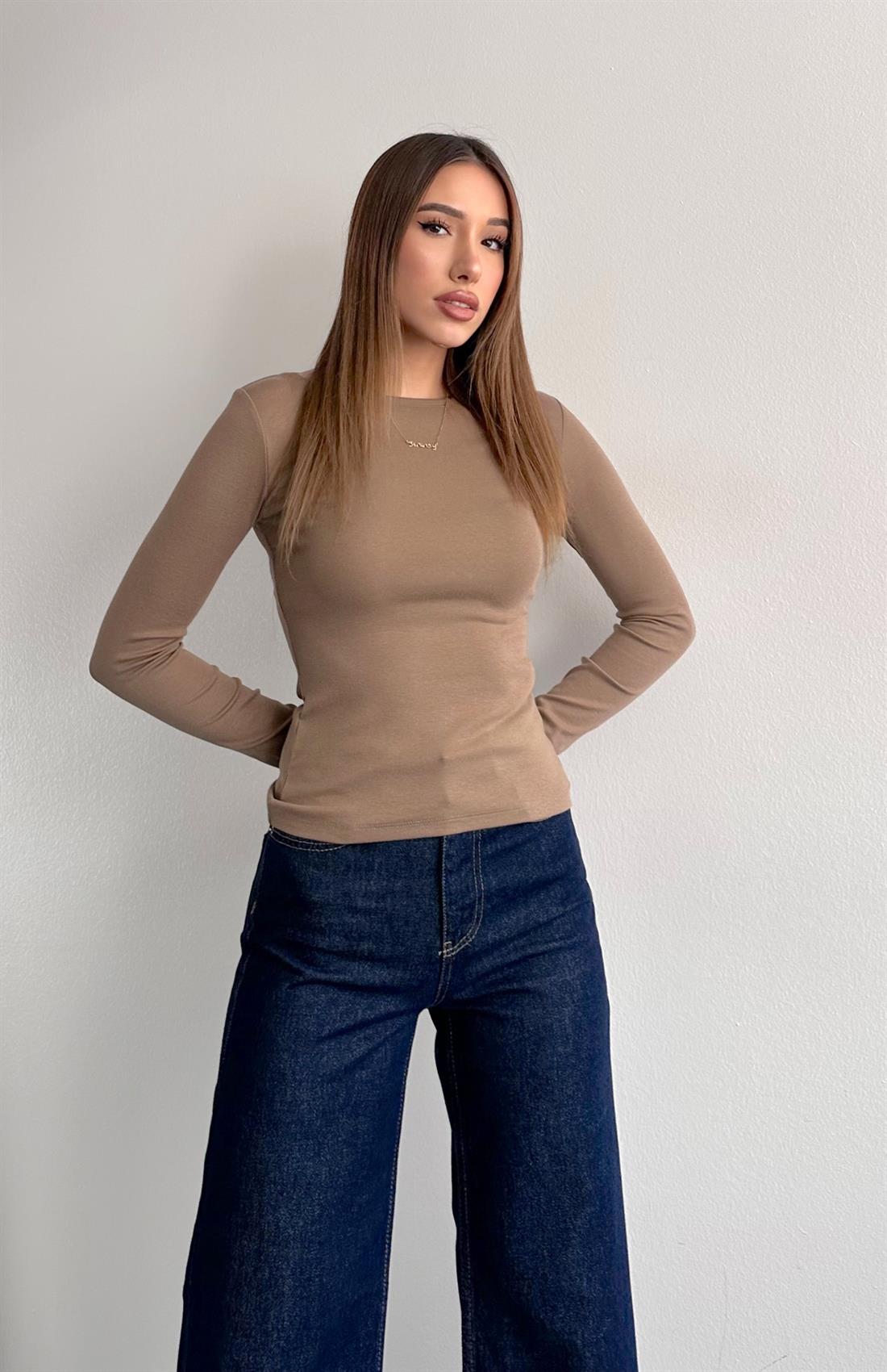 Kayık Yaka Bluz VİZON