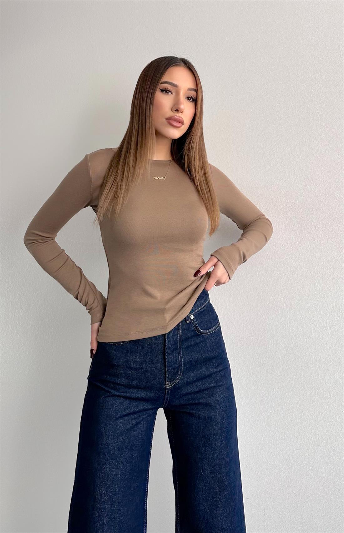 Kayık Yaka Bluz VİZON