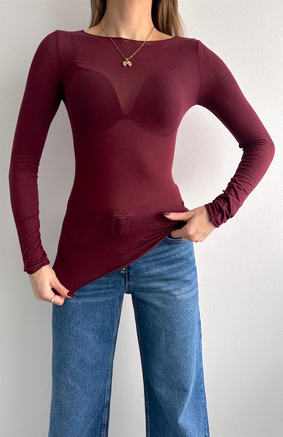 Kayık Yaka Modal Kaşmir Ultra Hafif Bluz BORDO