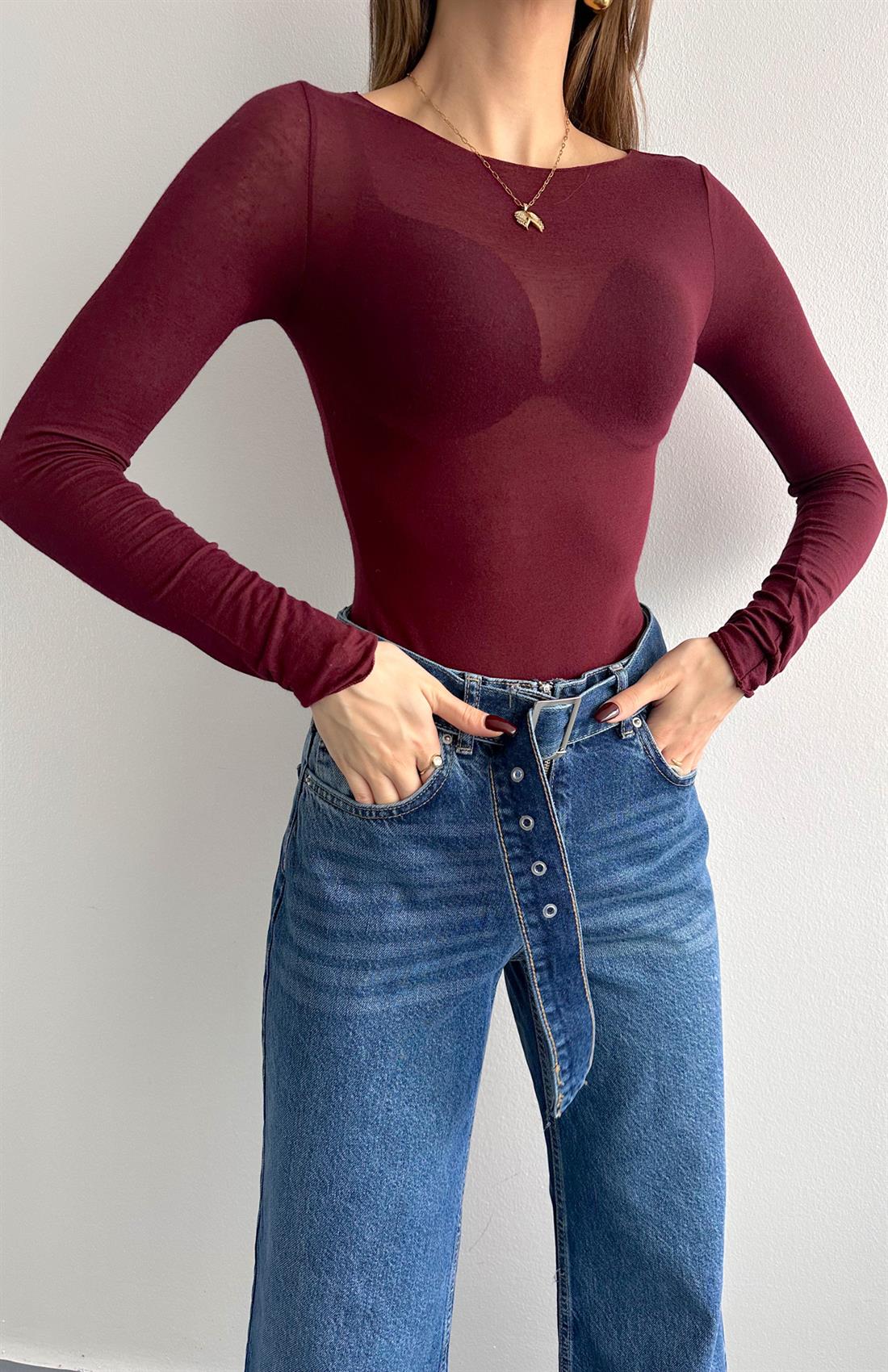 Kayık Yaka Modal Kaşmir Ultra Hafif Bluz BORDO