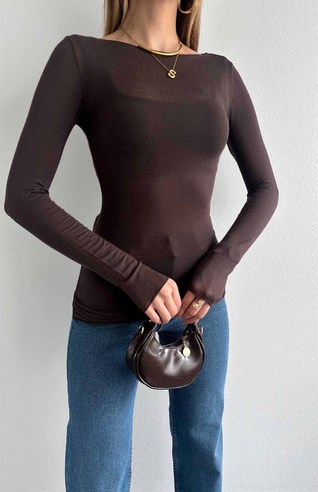 Kayık Yaka Modal Kaşmir Ultra Hafif Bluz KAHVERENGİ