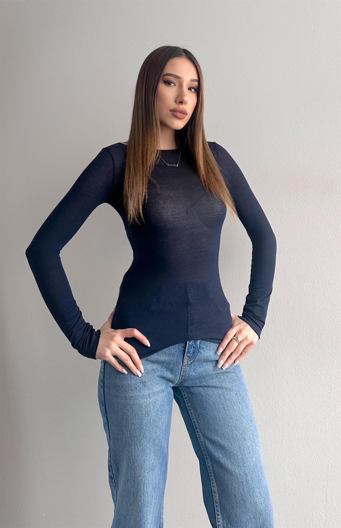 Kayık Yaka Modal Kaşmir Ultra Hafif Bluz LACİVERT