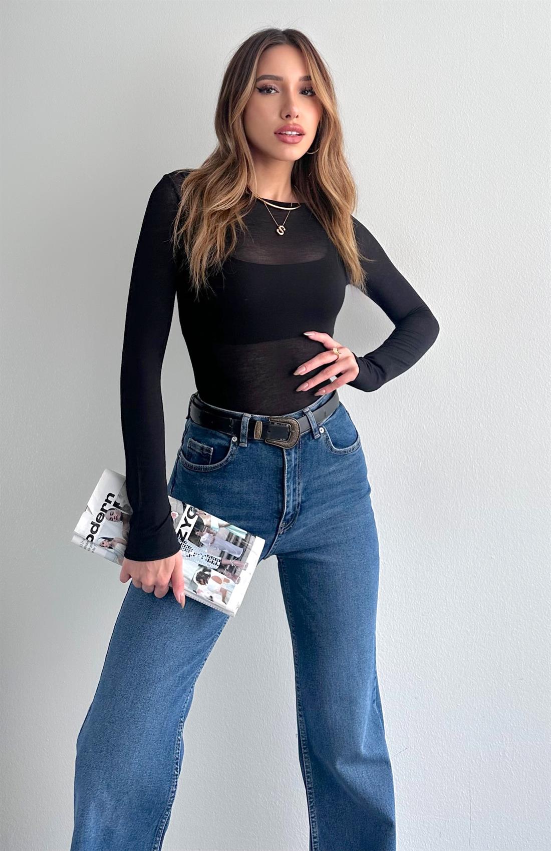 Kayık Yaka Modal Kaşmir Ultra Hafif Bluz SİYAH