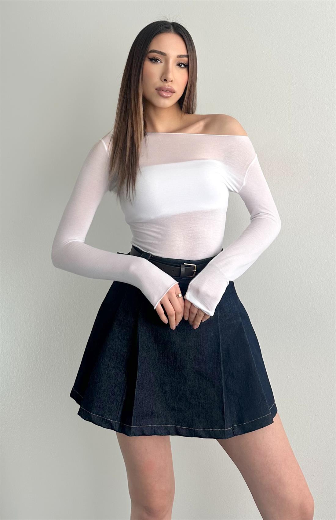 Kayık Yaka Modal Kaşmir Ultra Hafif Bluz BEYAZ