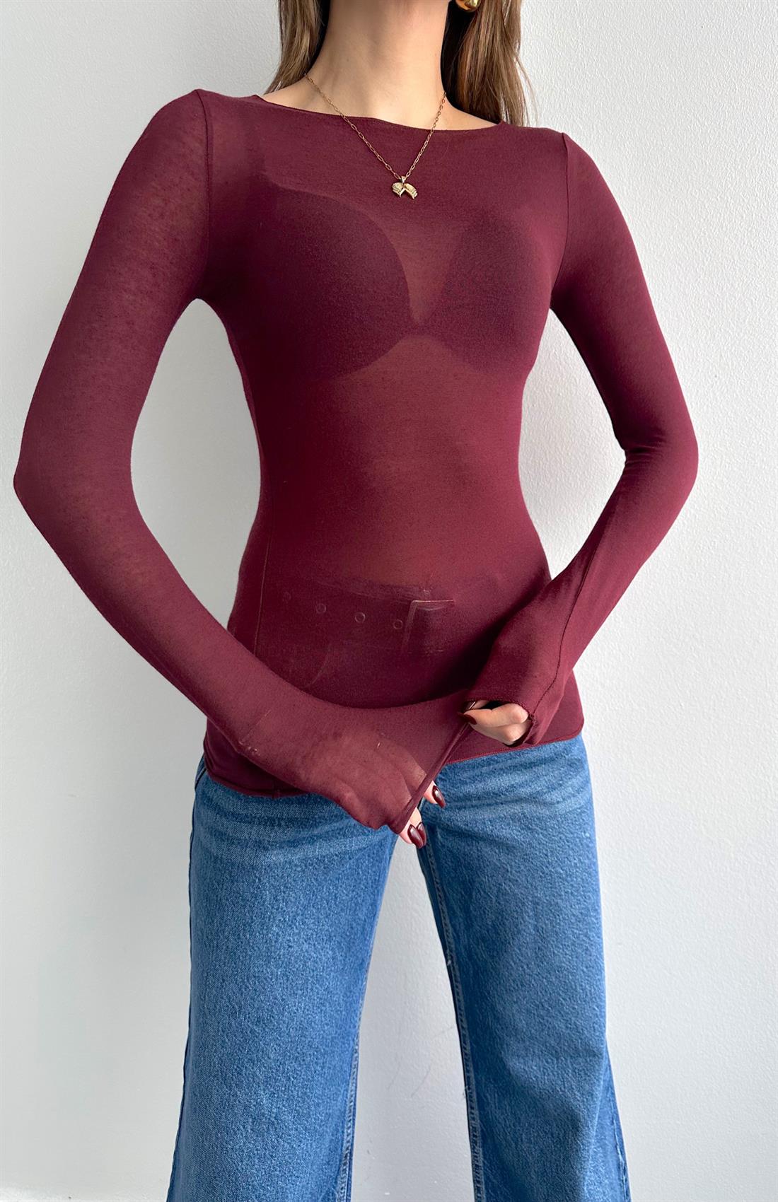 Kayık Yaka Modal Kaşmir Ultra Hafif Bluz BORDO