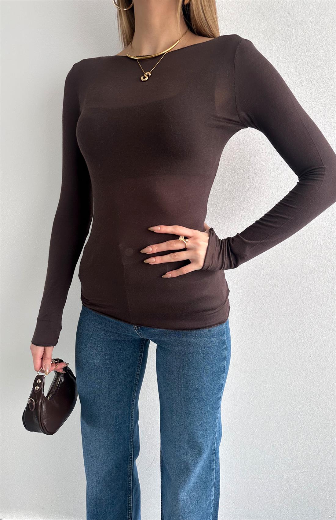 Kayık Yaka Modal Kaşmir Ultra Hafif Bluz KAHVERENGİ