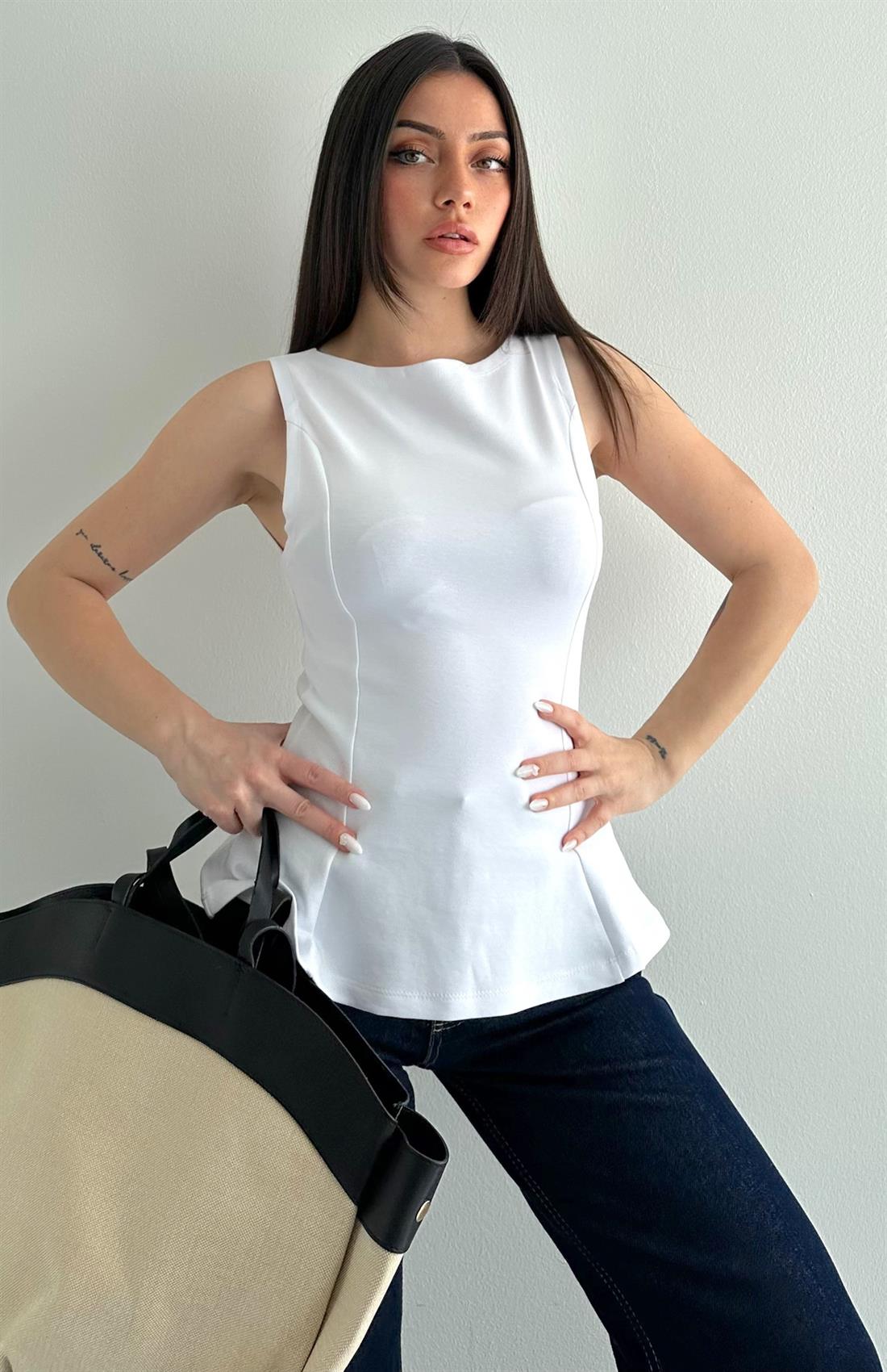 Kayık Yaka Peplum Bluz BEYAZ