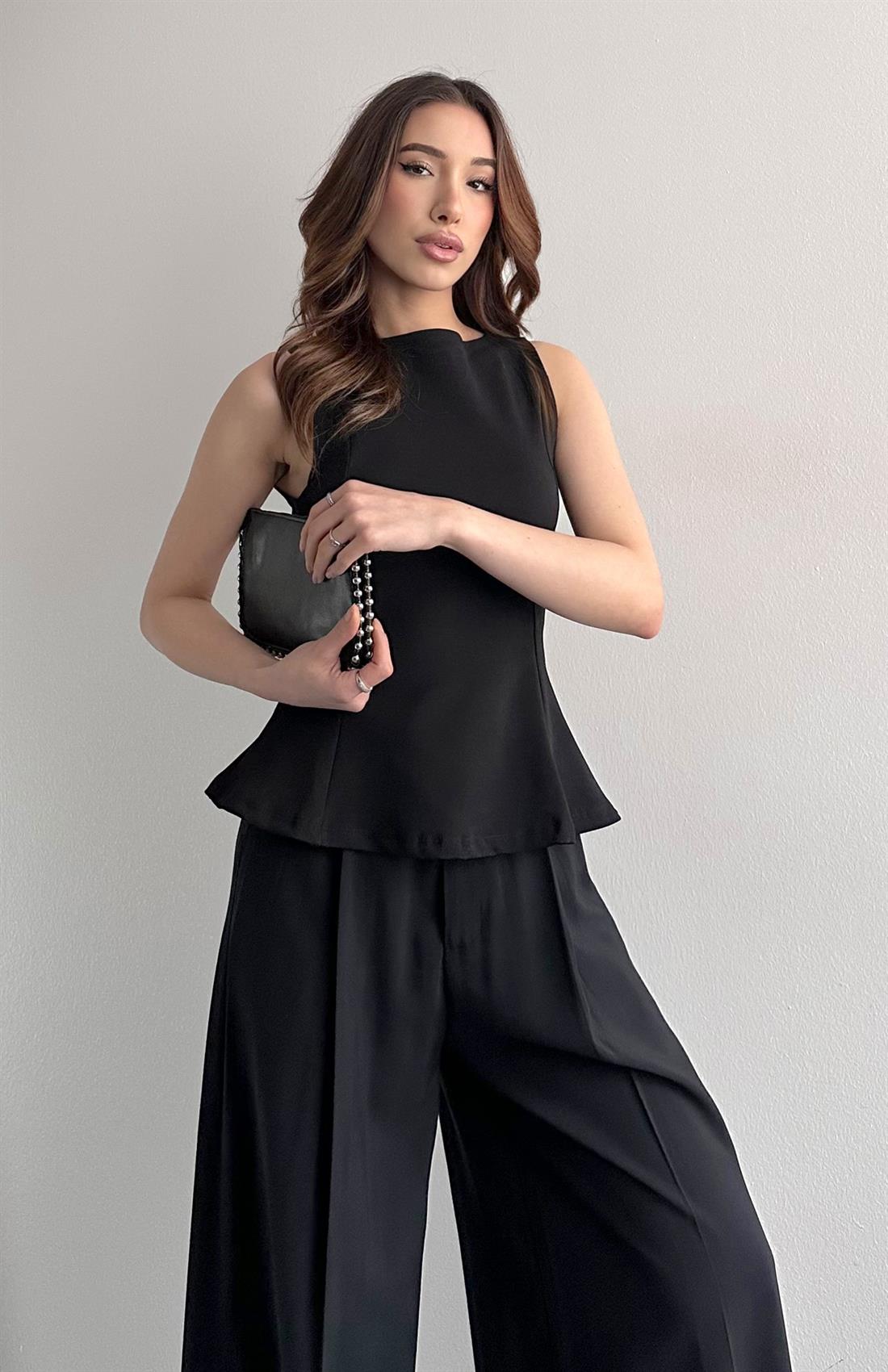 Kayık Yaka Peplum Bluz SİYAH
