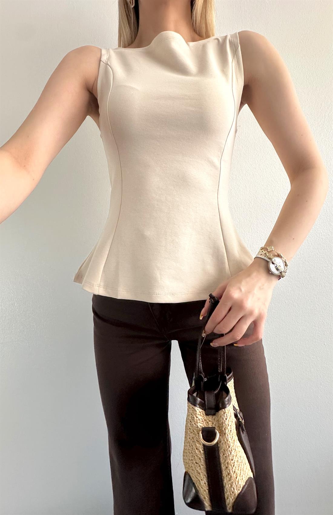 Kayık Yaka Peplum Bluz TAŞ
