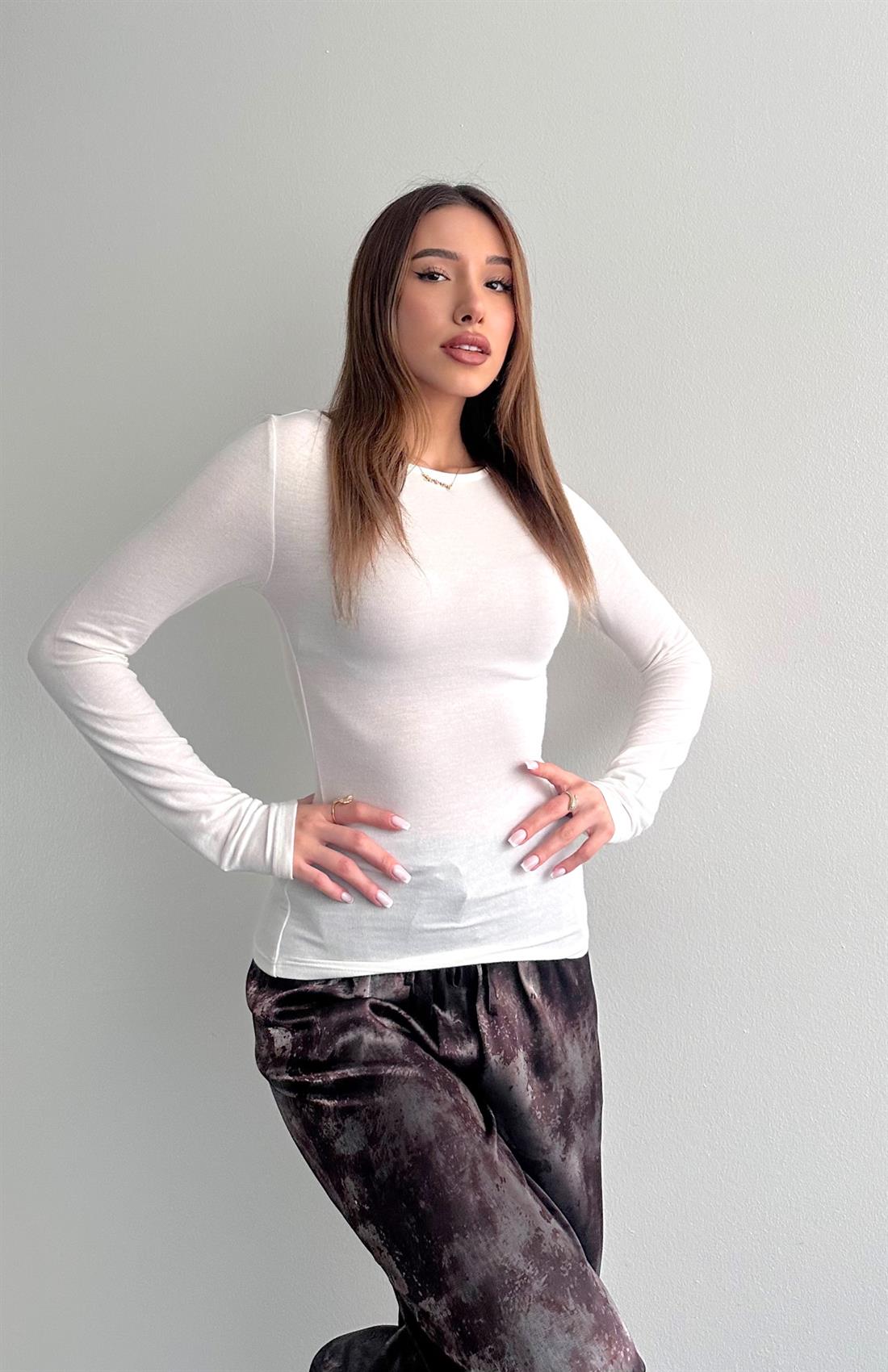 Kayık Yaka Uzun Kollu Bluz EKRU