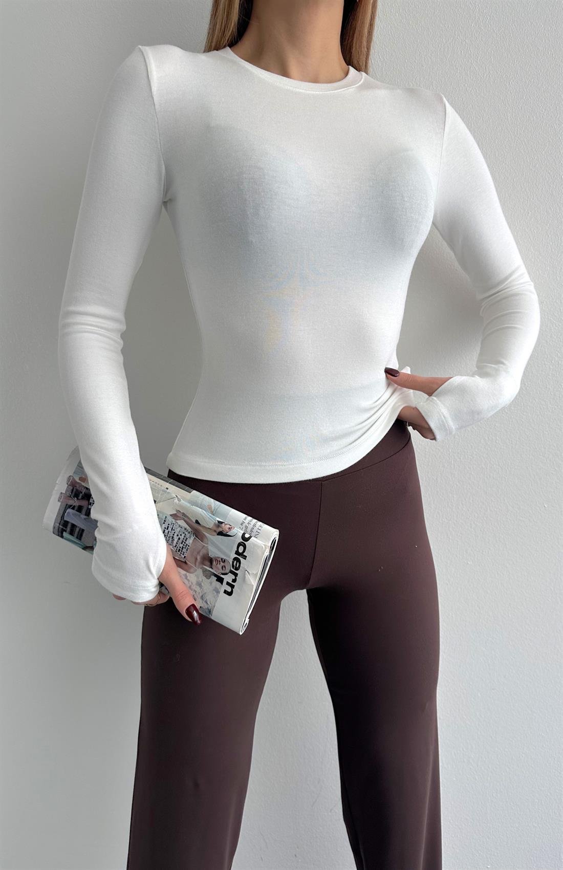 Parmak Geçmeli Bluz EKRU