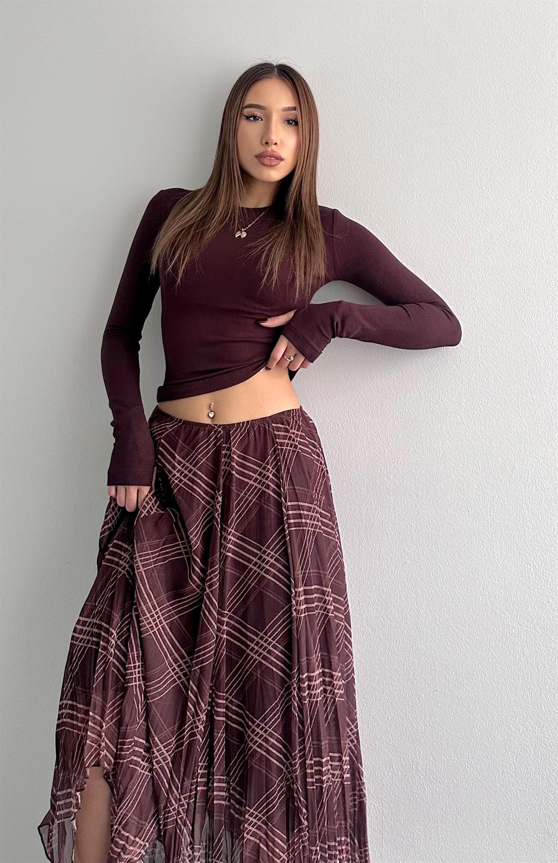 Parmak Geçmeli Bluz KAHVERENGİ