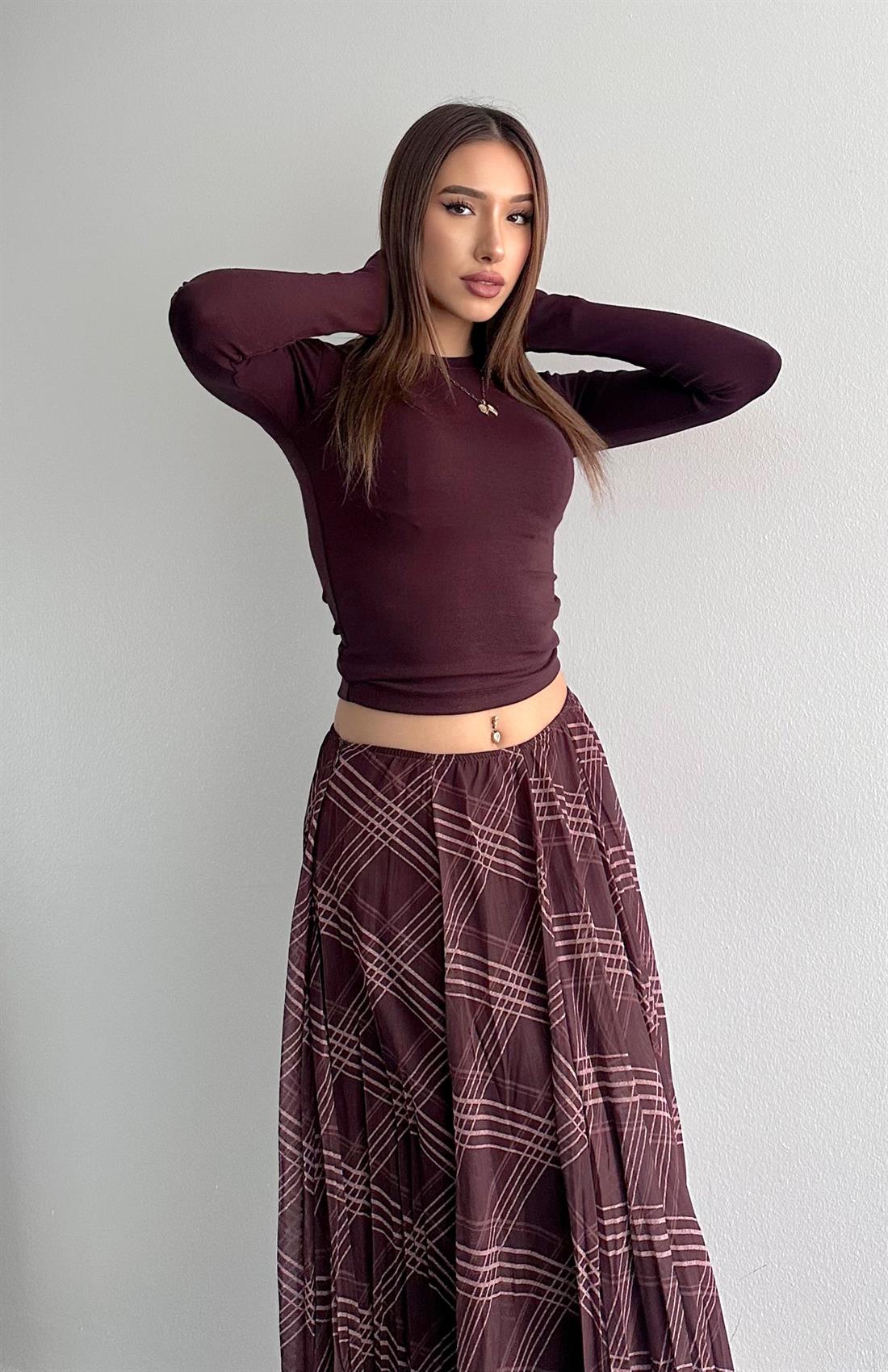 Parmak Geçmeli Bluz KAHVERENGİ