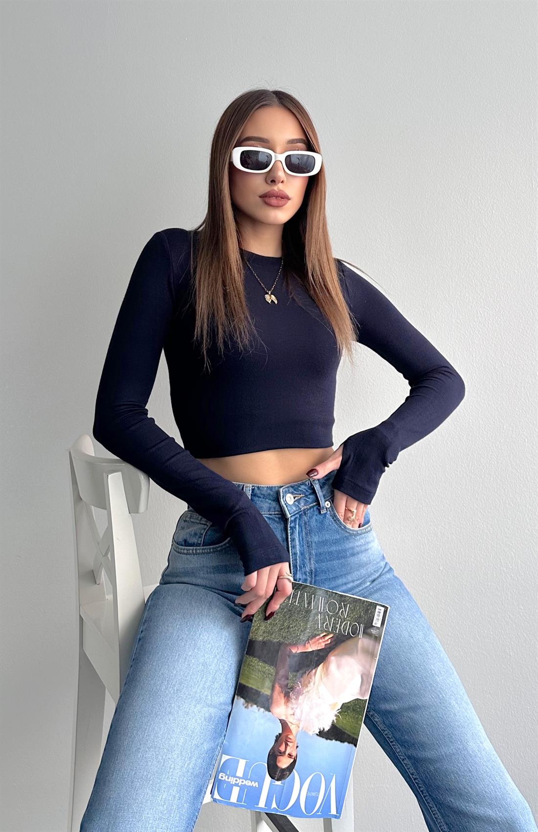 Parmak Geçmeli Bluz LACİVERT