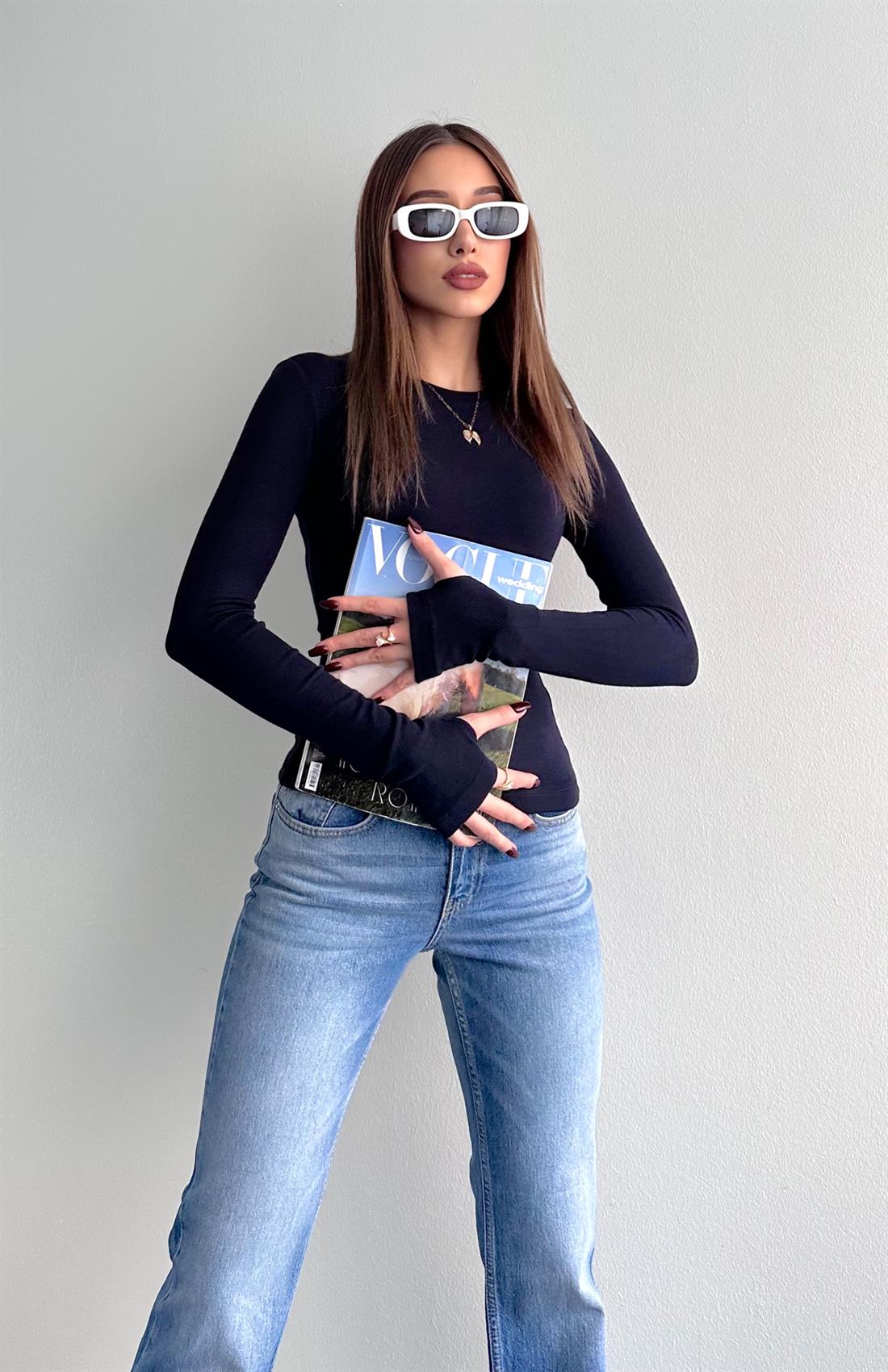 Parmak Geçmeli Bluz LACİVERT