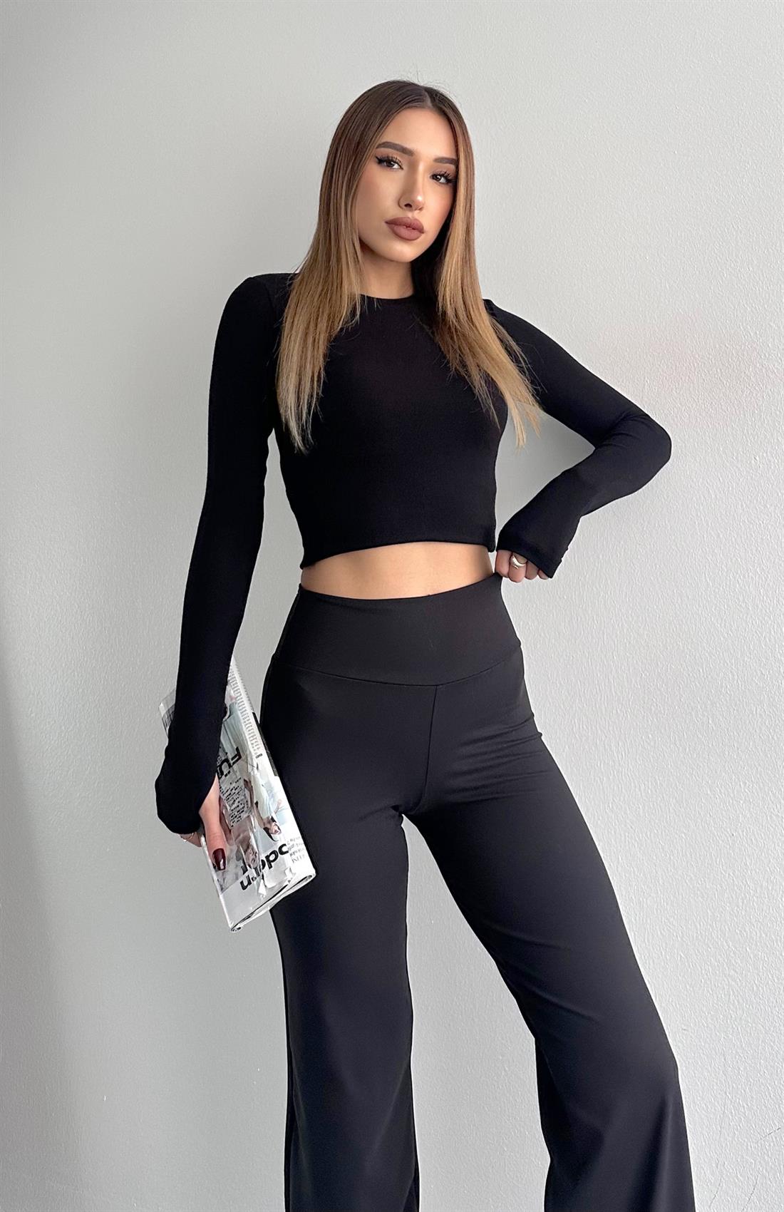 Parmak Geçmeli Bluz SİYAH