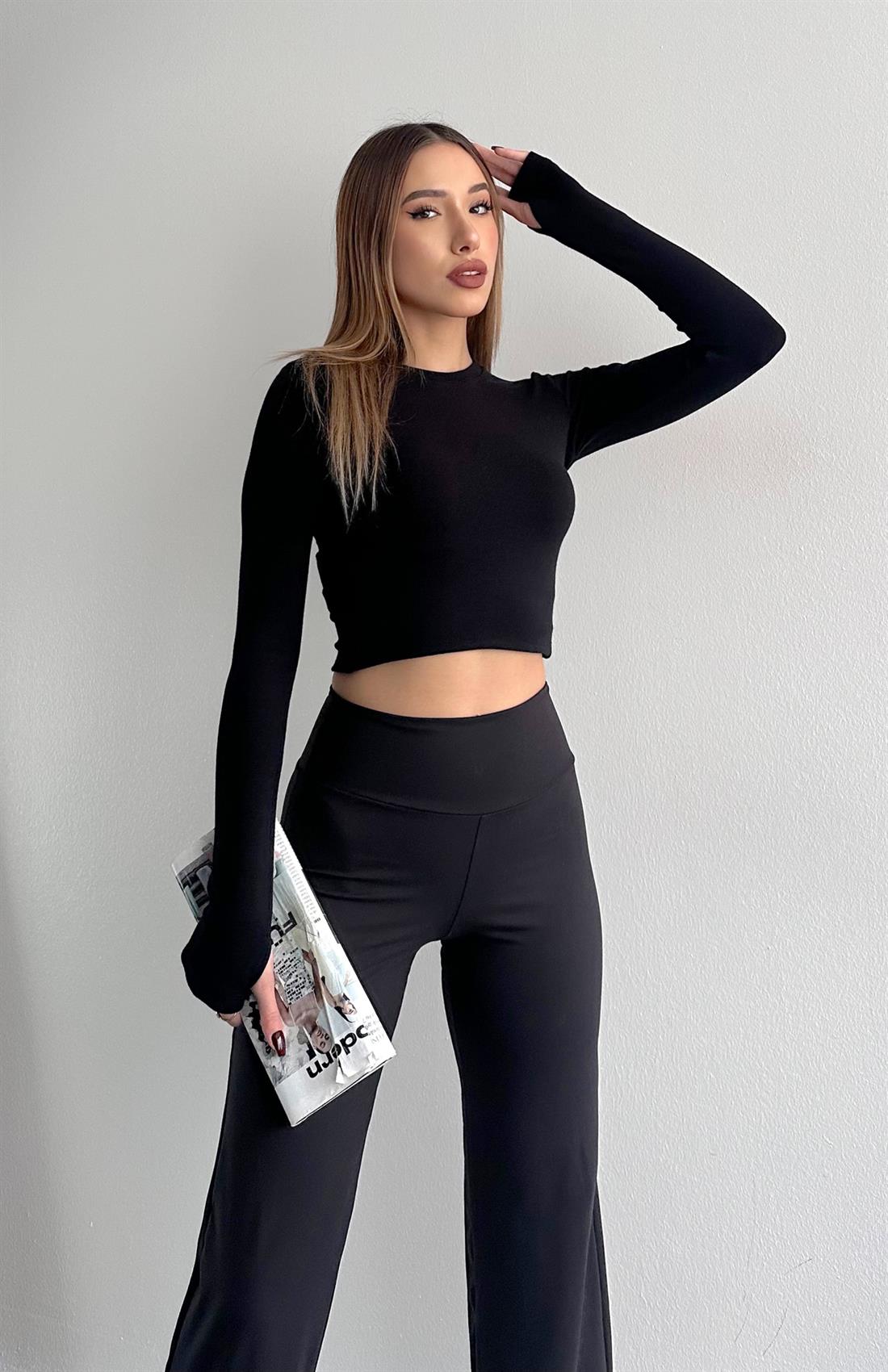 Parmak Geçmeli Bluz SİYAH