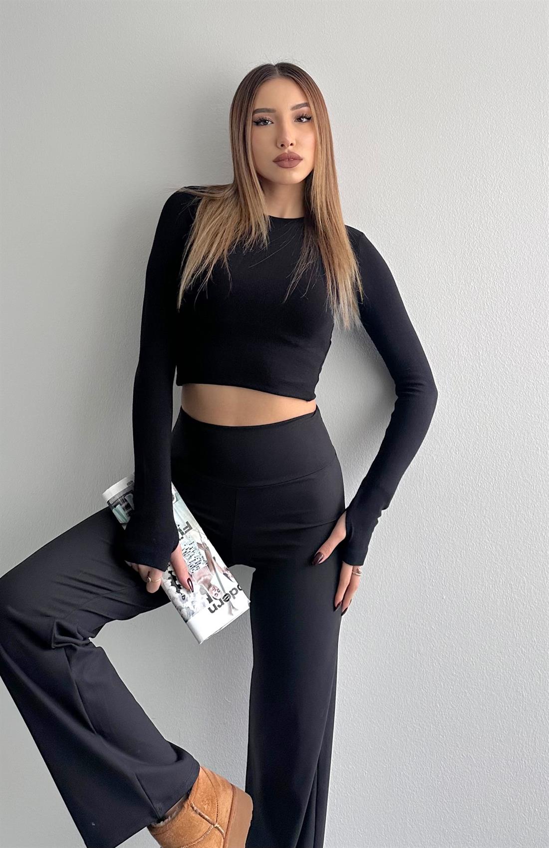 Parmak Geçmeli Bluz SİYAH