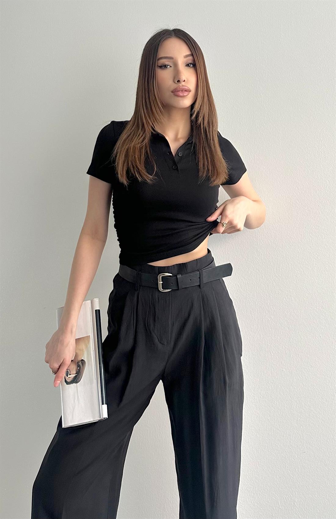 Polo Yaka Bluz SİYAH