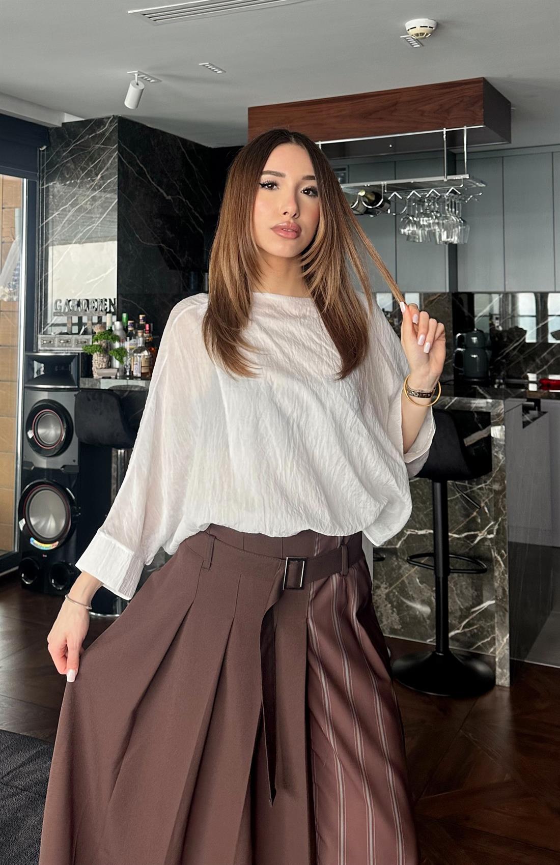 Şal Detaylı Bluz BEYAZ