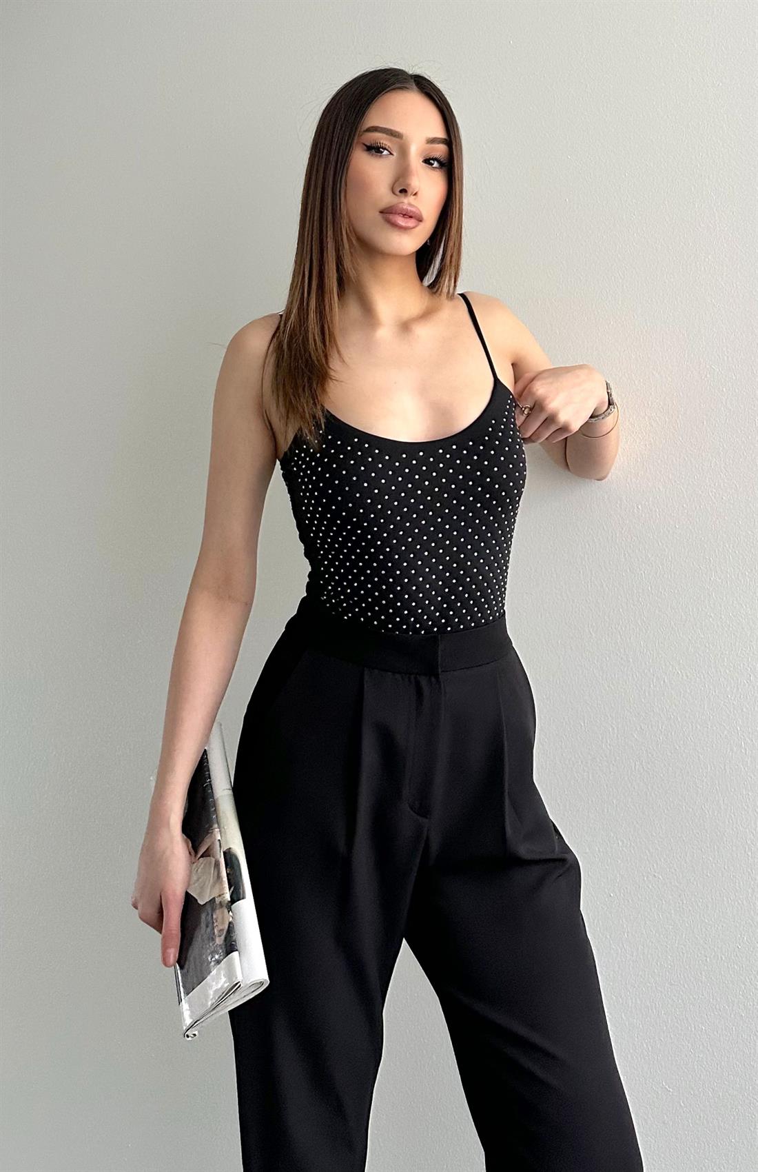 Taş Detaylı Bluz SİYAH